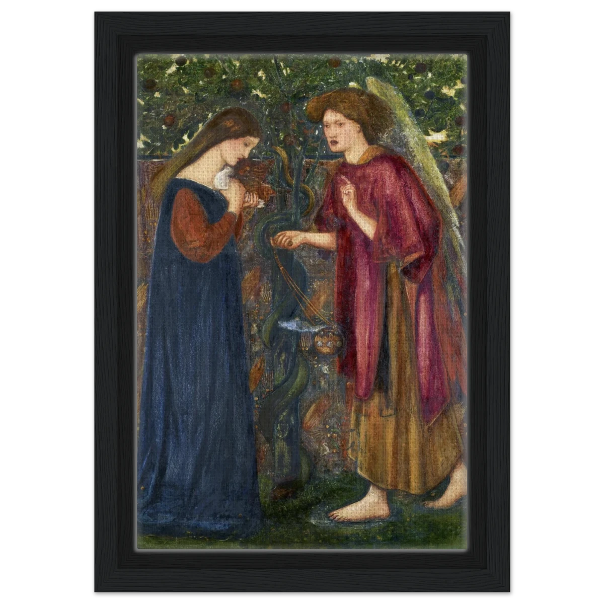 The Annunciation by Sir Edward Burne–Jones | A Masterpiece of Pre - Raphaelite Art | wall Art Print - Framed Canvas - 20x30 cm / 8x12″ - Black frame