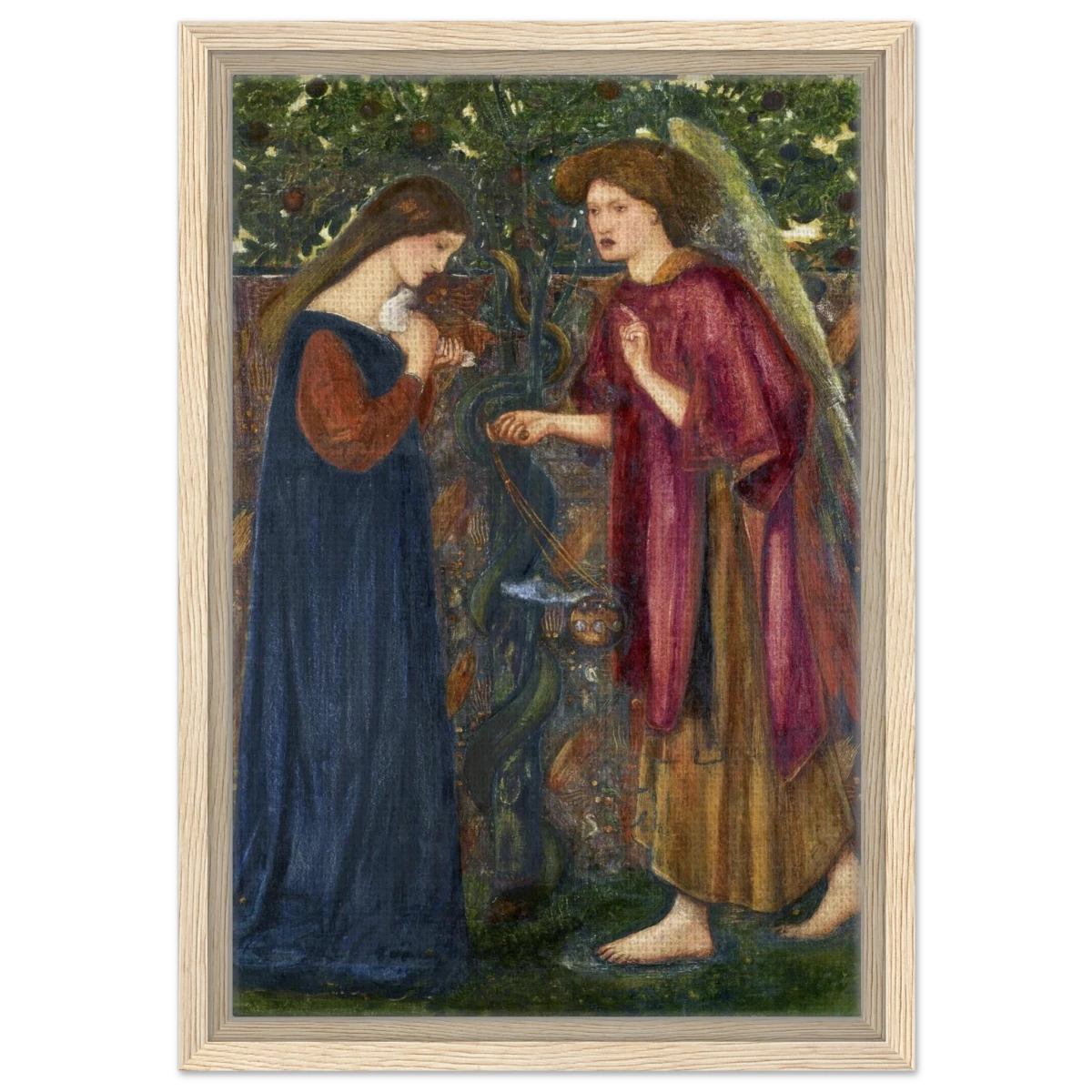 The Annunciation by Sir Edward Burne–Jones | A Masterpiece of Pre - Raphaelite Art | wall Art Print - Framed Canvas - 30x45 cm / 12x18″ - Wood frame