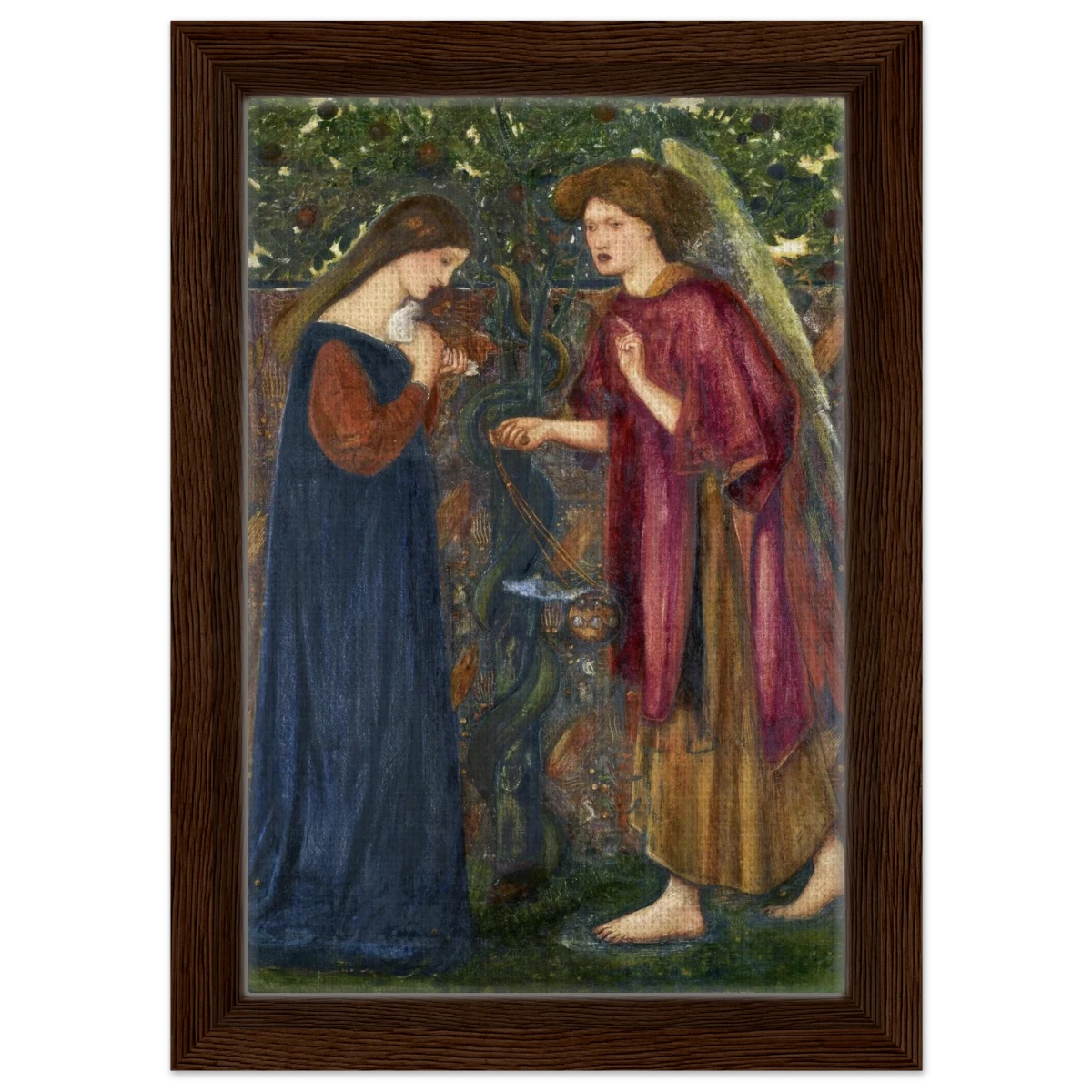 The Annunciation by Sir Edward Burne–Jones | A Masterpiece of Pre - Raphaelite Art | wall Art Print - Framed Canvas - 20x30 cm / 8x12″ - Dark wood frame