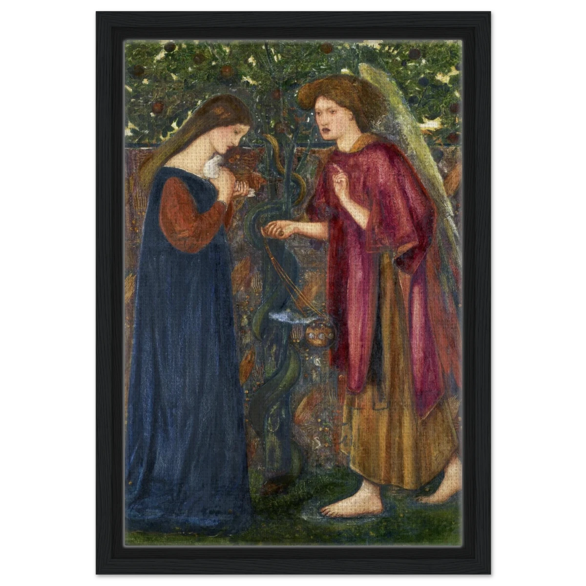 The Annunciation by Sir Edward Burne–Jones | A Masterpiece of Pre - Raphaelite Art | wall Art Print - Framed Canvas - 30x45 cm / 12x18″ - Black frame