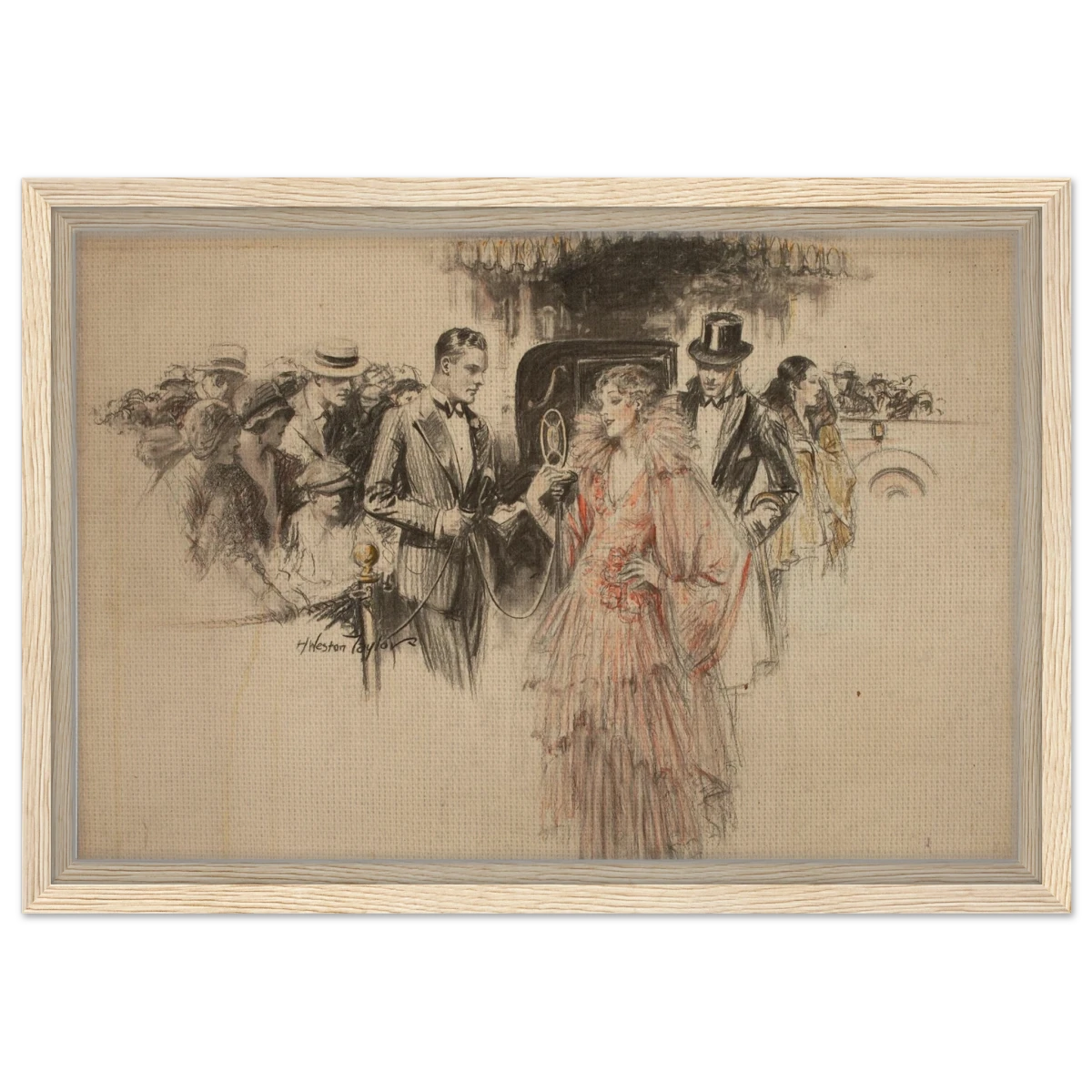 "The Arrival" – Gilded Age Fashion & Society by H. Weston Taylor | Vintage Illustration Wall Art Print - Framed Canvas - 30x45 cm / 12x18″ - Wood frame
