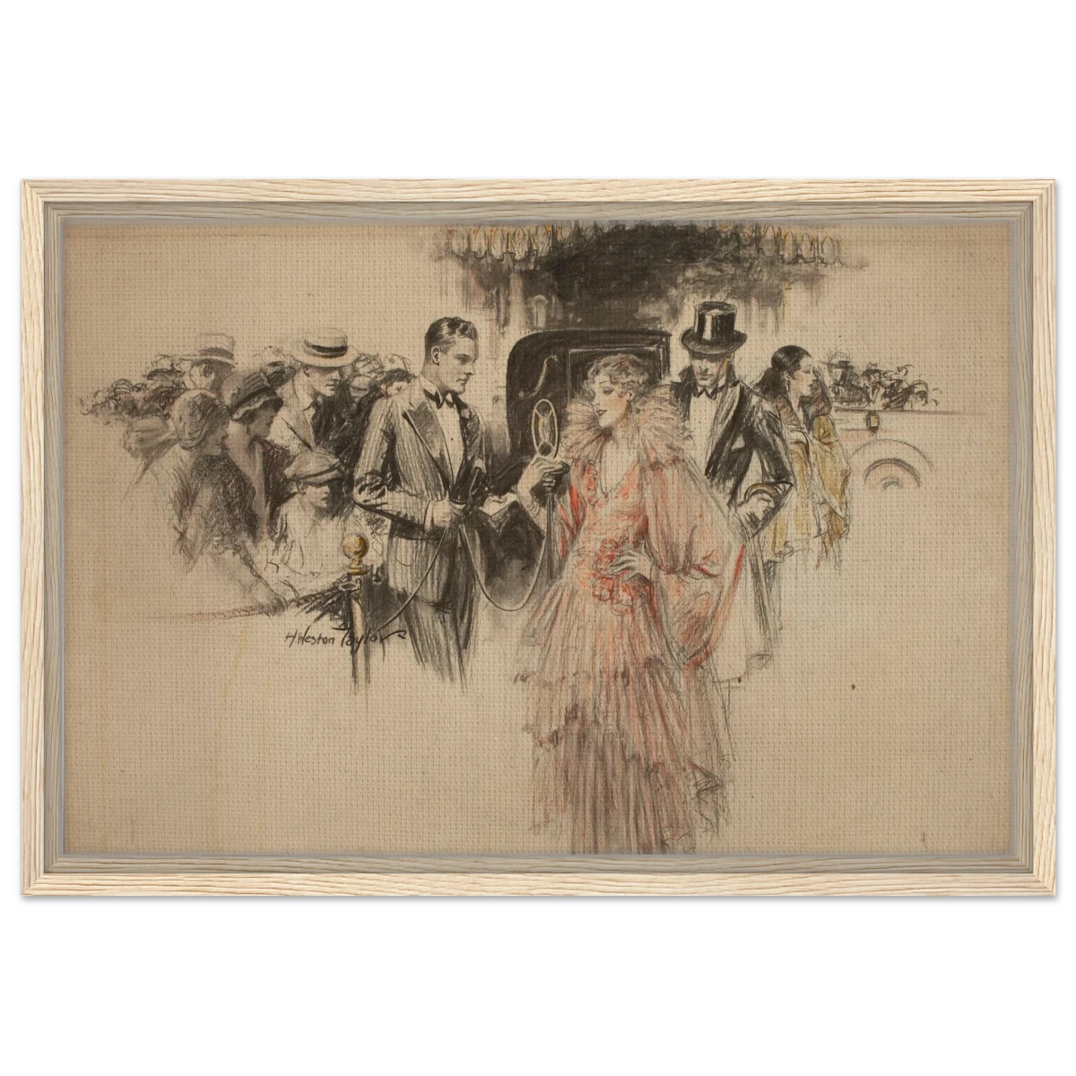 "The Arrival" – Gilded Age Fashion & Society by H. Weston Taylor | Vintage Illustration Wall Art Print - Framed Canvas - 40x60 cm / 16x24″ - Wood frame
