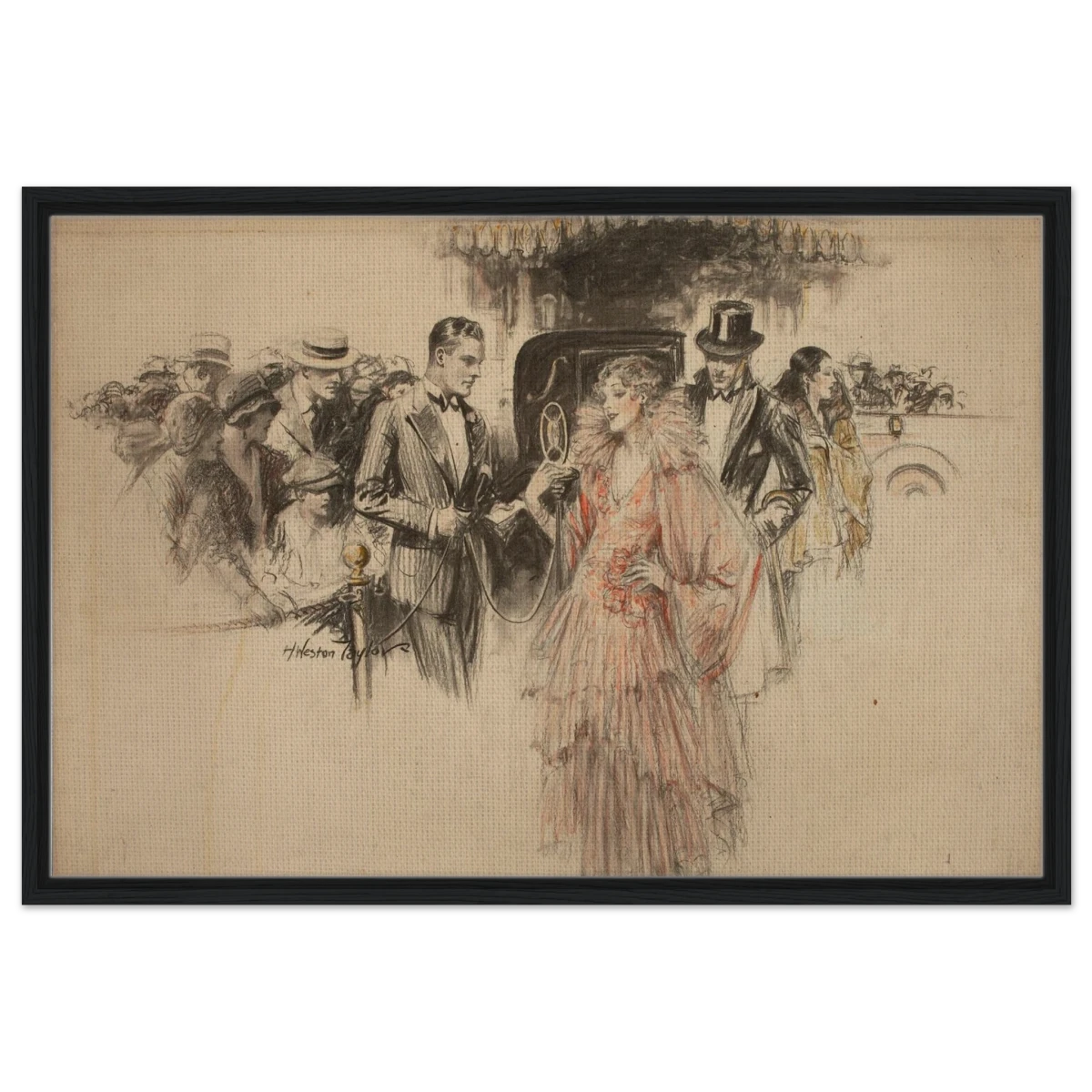 "The Arrival" – Gilded Age Fashion & Society by H. Weston Taylor | Vintage Illustration Wall Art Print - Framed Canvas - 60x90 cm / 24x36″ - Black frame
