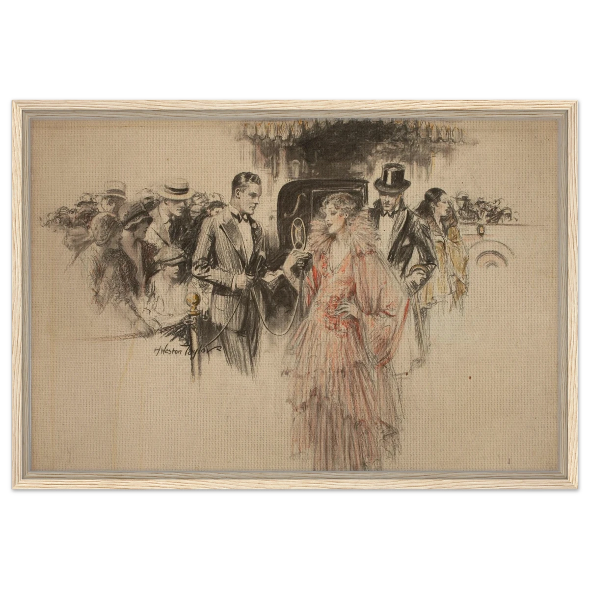 "The Arrival" – Gilded Age Fashion & Society by H. Weston Taylor | Vintage Illustration Wall Art Print - Framed Canvas - 50x75 cm / 20x30″ - Wood frame