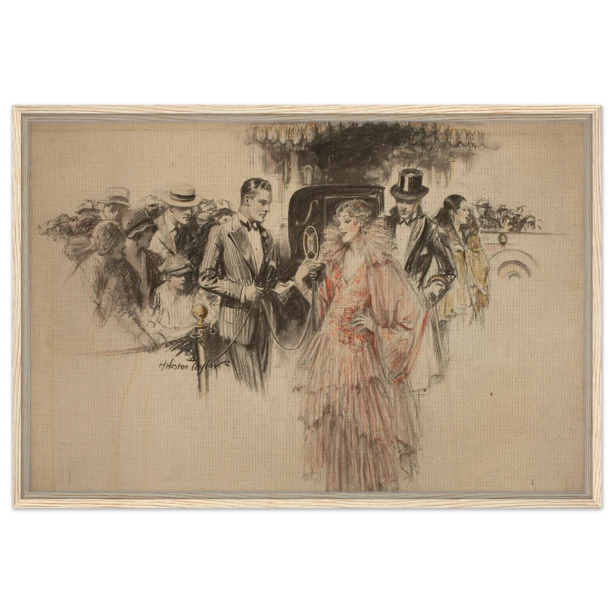 "The Arrival" – Gilded Age Fashion & Society by H. Weston Taylor | Vintage Illustration Wall Art Print - Framed Canvas - 60x90 cm / 24x36″ - Wood frame
