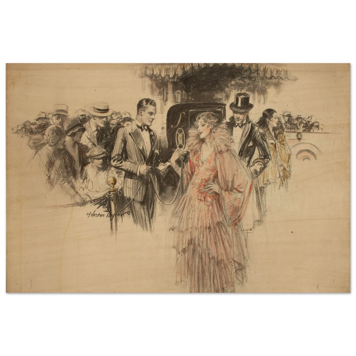 "The Arrival" – Gilded Age Fashion & Society by H. Weston Taylor | Vintage Illustration Wall Art Print - Wood Prints - 40x60 cm / 16x24″ -