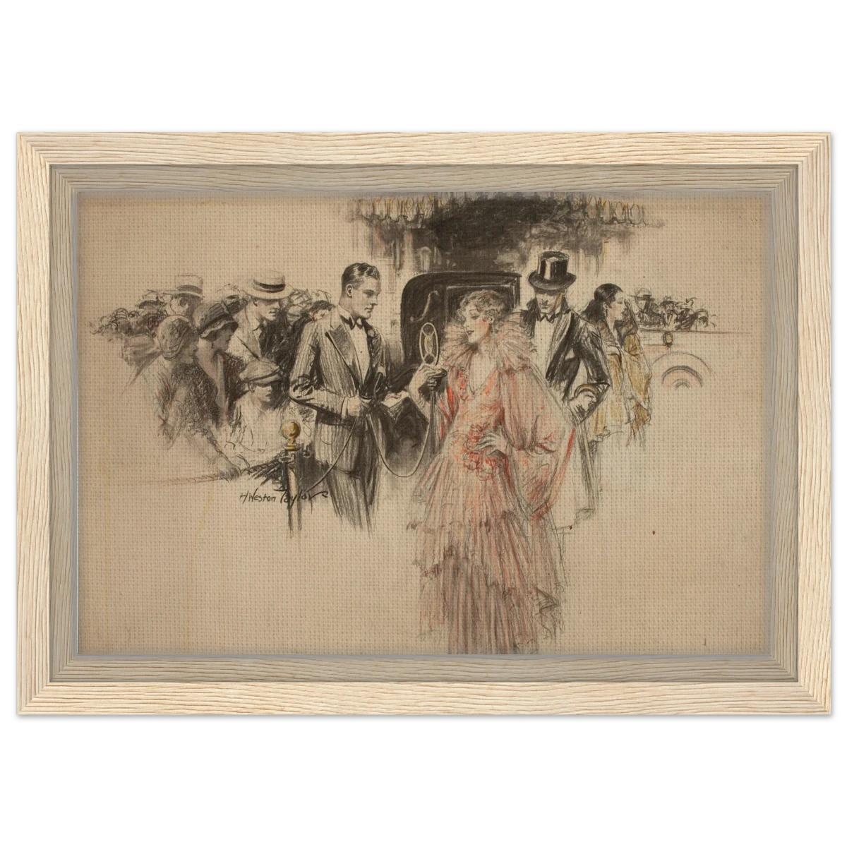 "The Arrival" – Gilded Age Fashion & Society by H. Weston Taylor | Vintage Illustration Wall Art Print - Framed Canvas - 20x30 cm / 8x12″ - Wood frame