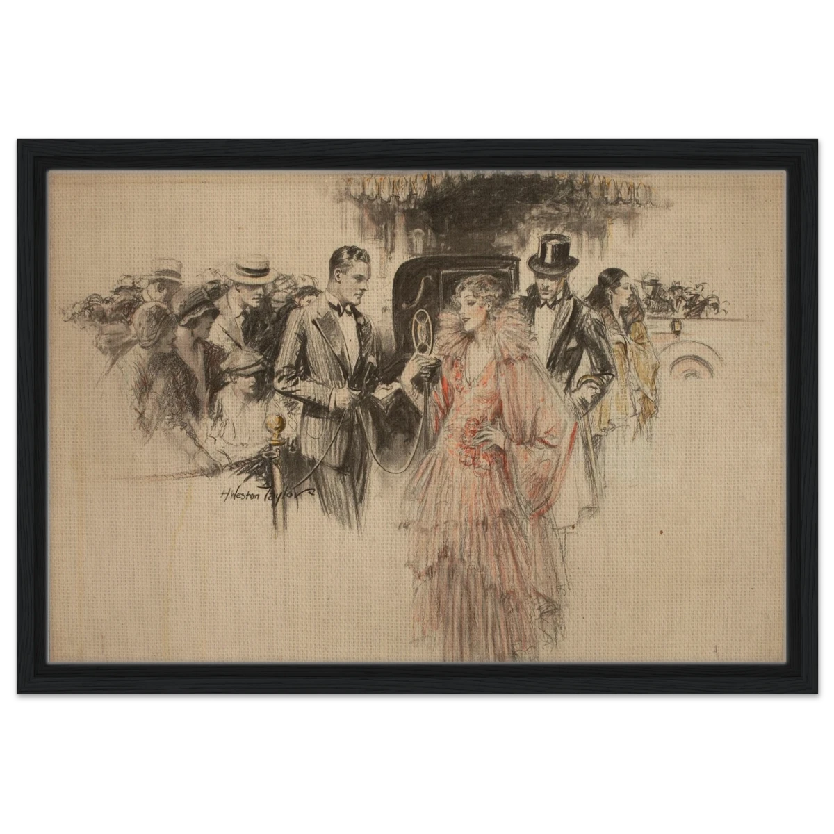 "The Arrival" – Gilded Age Fashion & Society by H. Weston Taylor | Vintage Illustration Wall Art Print - Framed Canvas - 40x60 cm / 16x24″ - Black frame