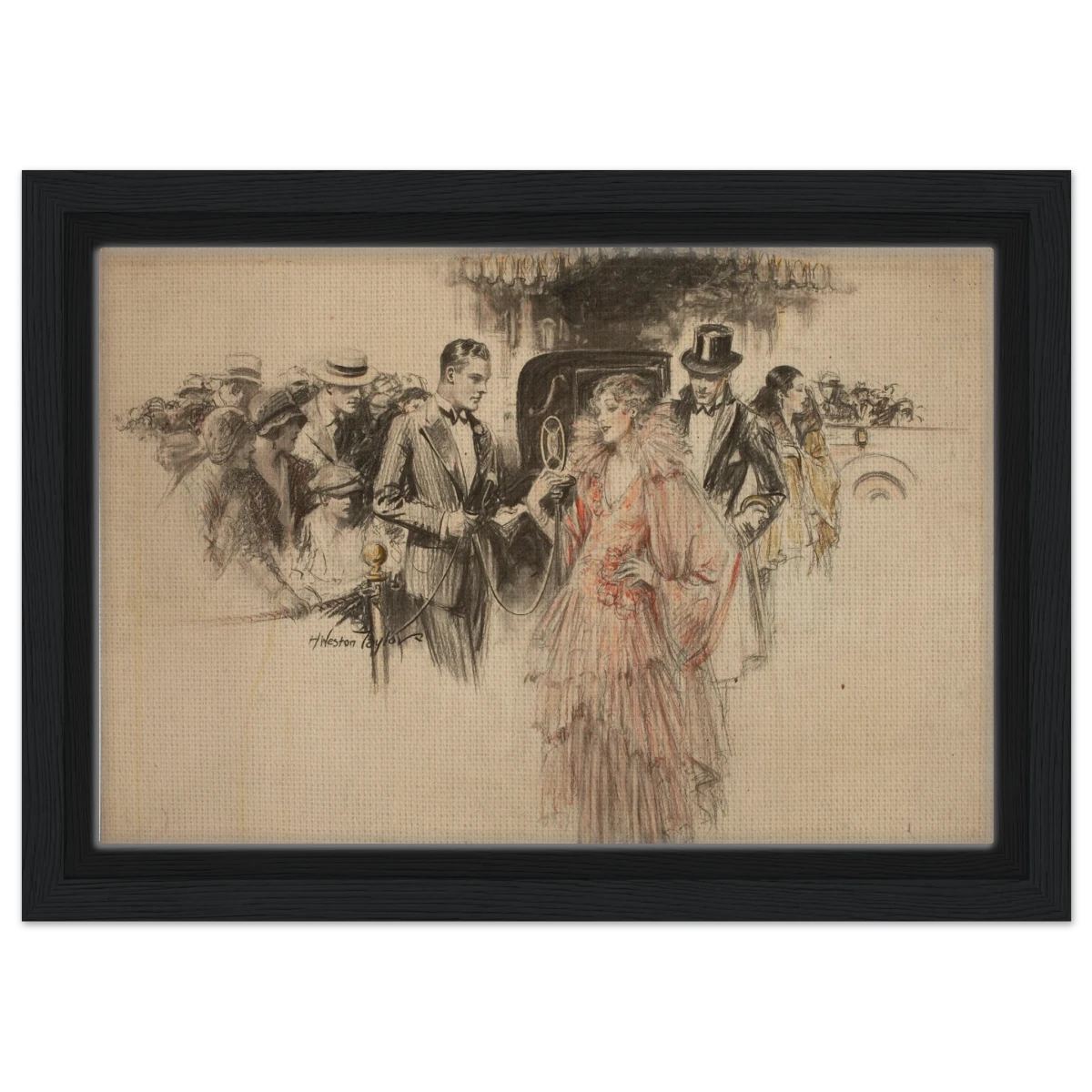 "The Arrival" – Gilded Age Fashion & Society by H. Weston Taylor | Vintage Illustration Wall Art Print - Framed Canvas - 20x30 cm / 8x12″ - Black frame