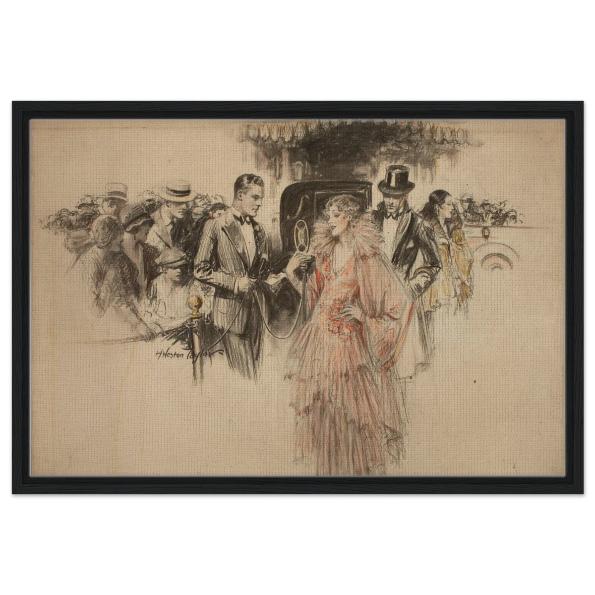 "The Arrival" – Gilded Age Fashion & Society by H. Weston Taylor | Vintage Illustration Wall Art Print - Framed Canvas - 50x75 cm / 20x30″ - Black frame