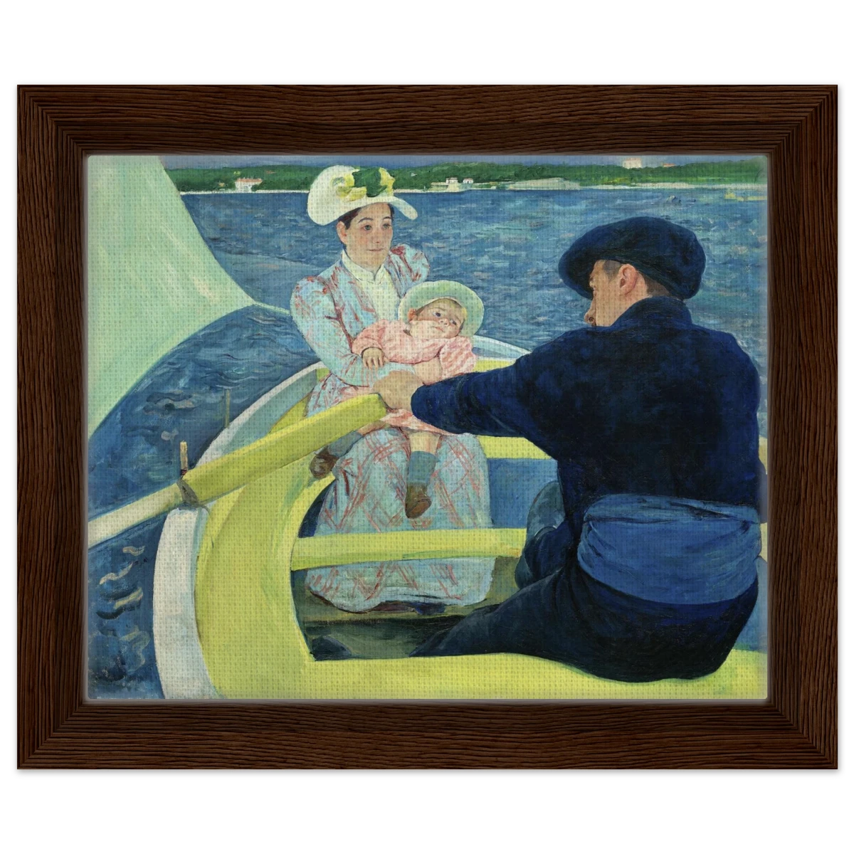 The Boating Party by Mary Cassatt | Vintage Art Print - Framed Canvas - 20x25 cm / 8x10″ - Dark wood frame