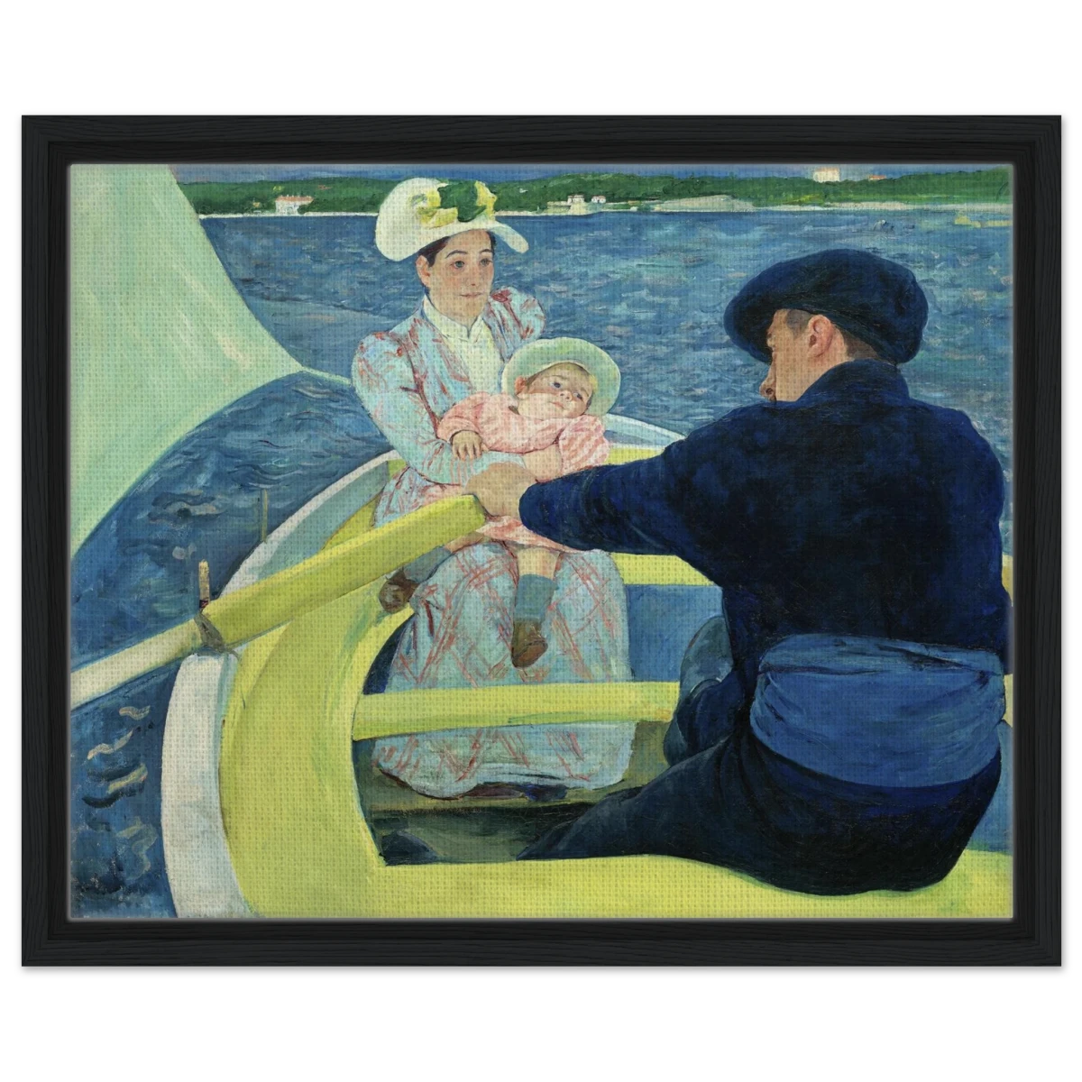 The Boating Party by Mary Cassatt | Vintage Art Print - Framed Canvas - 40x50 cm / 16x20″ - Black frame