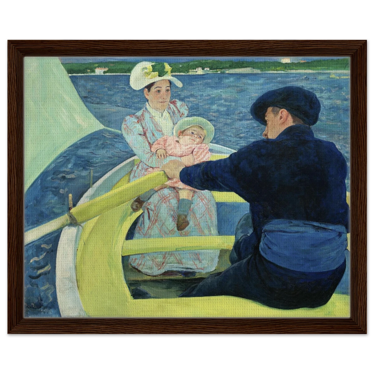 The Boating Party by Mary Cassatt | Vintage Art Print - Framed Canvas - 40x50 cm / 16x20″ - Dark wood frame