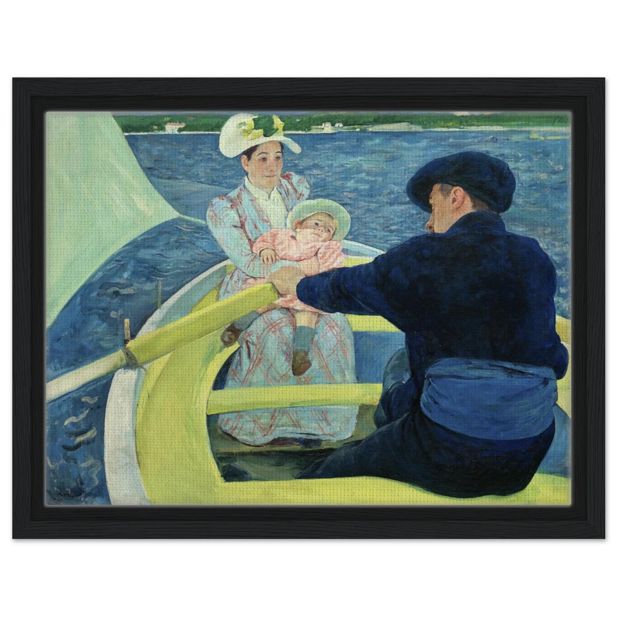 The Boating Party by Mary Cassatt | Vintage Art Print - Framed Canvas - 30x40 cm / 12x16″ - Black frame