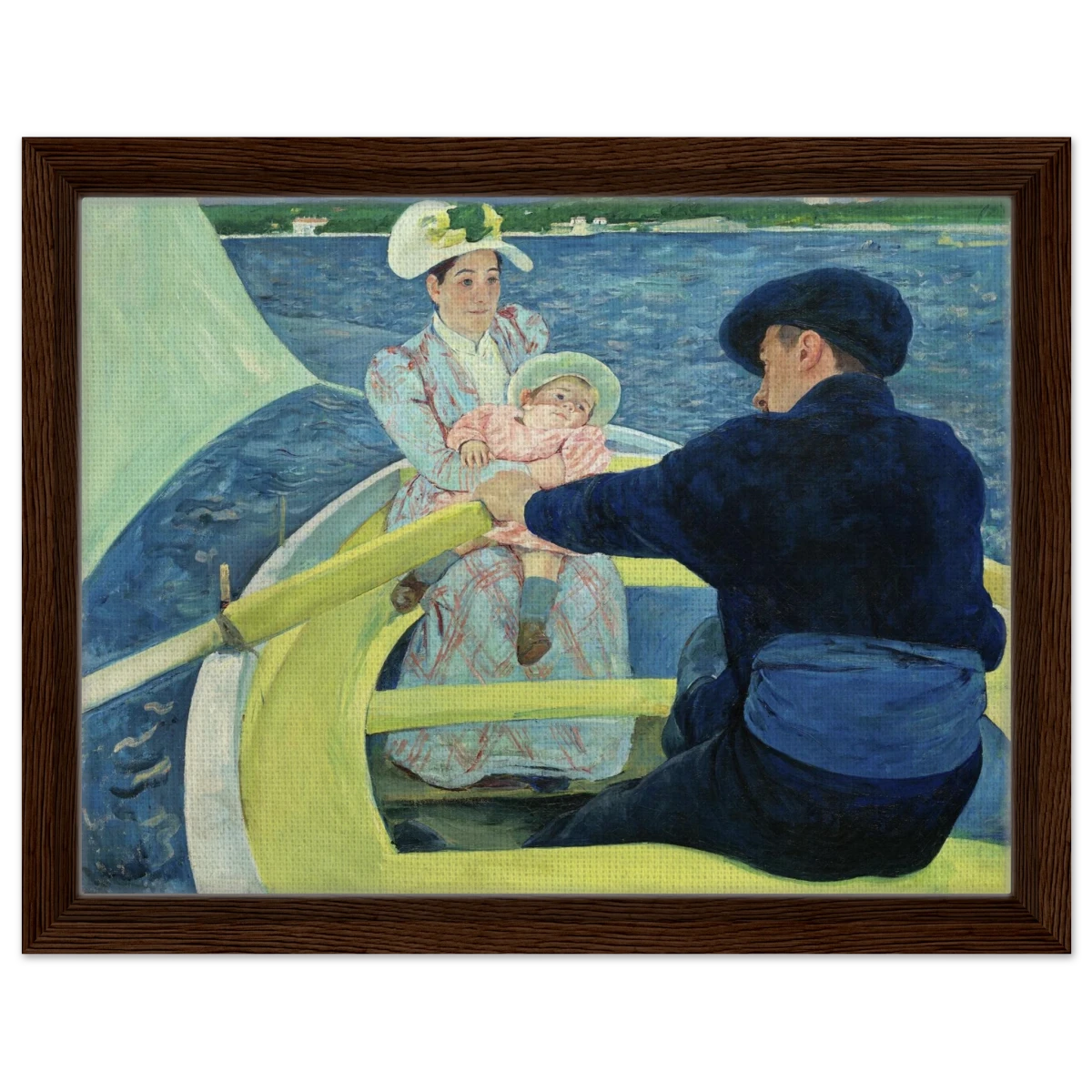 The Boating Party by Mary Cassatt | Vintage Art Print - Framed Canvas - 30x40 cm / 12x16″ - Dark wood frame