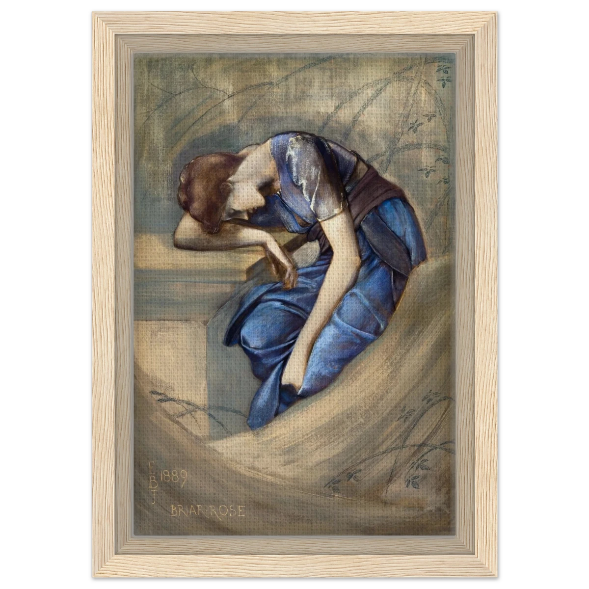 The Briar Rose Series – Study for The Garden Court (1889) by Sir Edward Burne - Jones | Wall art Print - Framed Canvas - 20x30 cm / 8x12″ - Wood frame