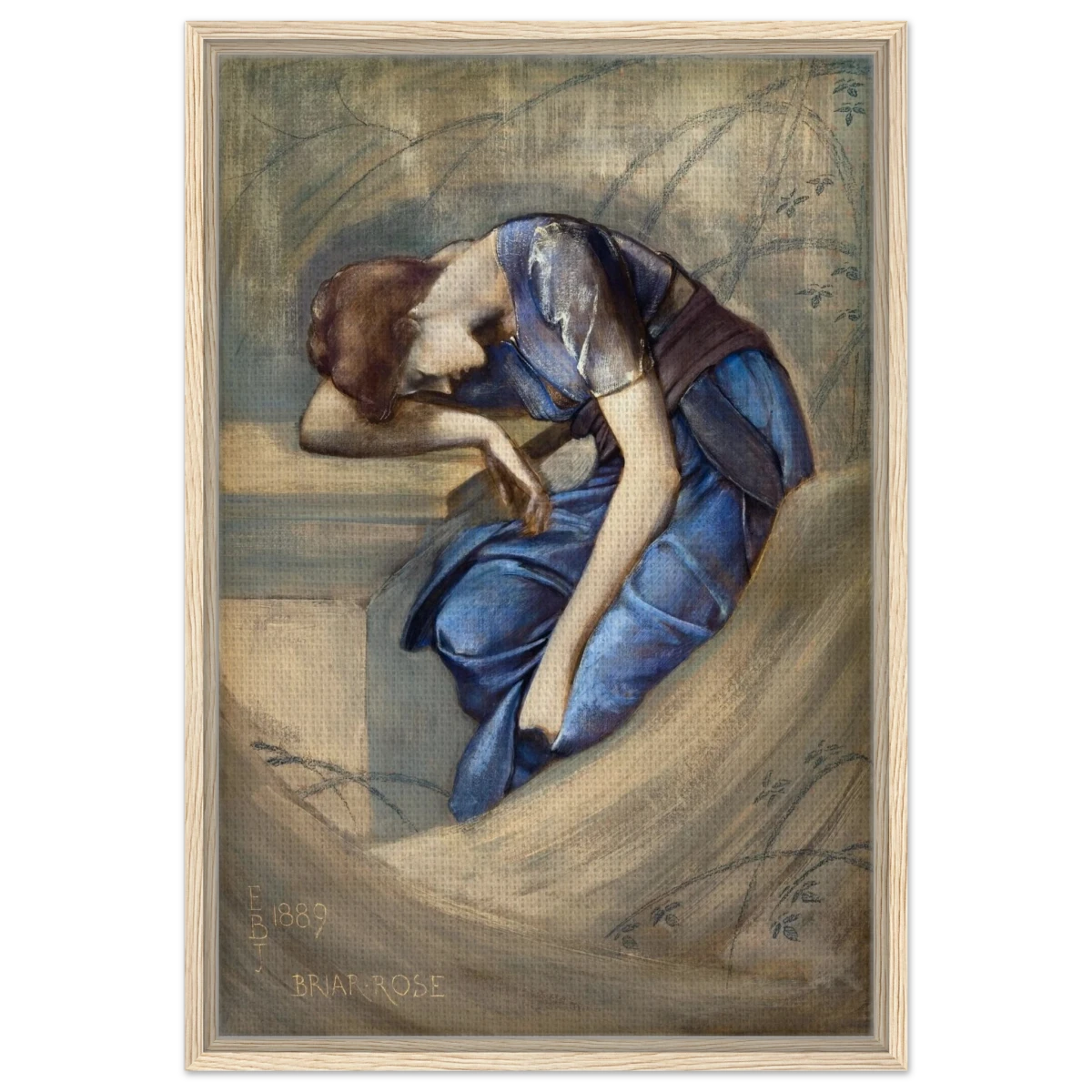 The Briar Rose Series – Study for The Garden Court (1889) by Sir Edward Burne - Jones | Wall art Print - Framed Canvas - 50x75 cm / 20x30″ - Wood frame