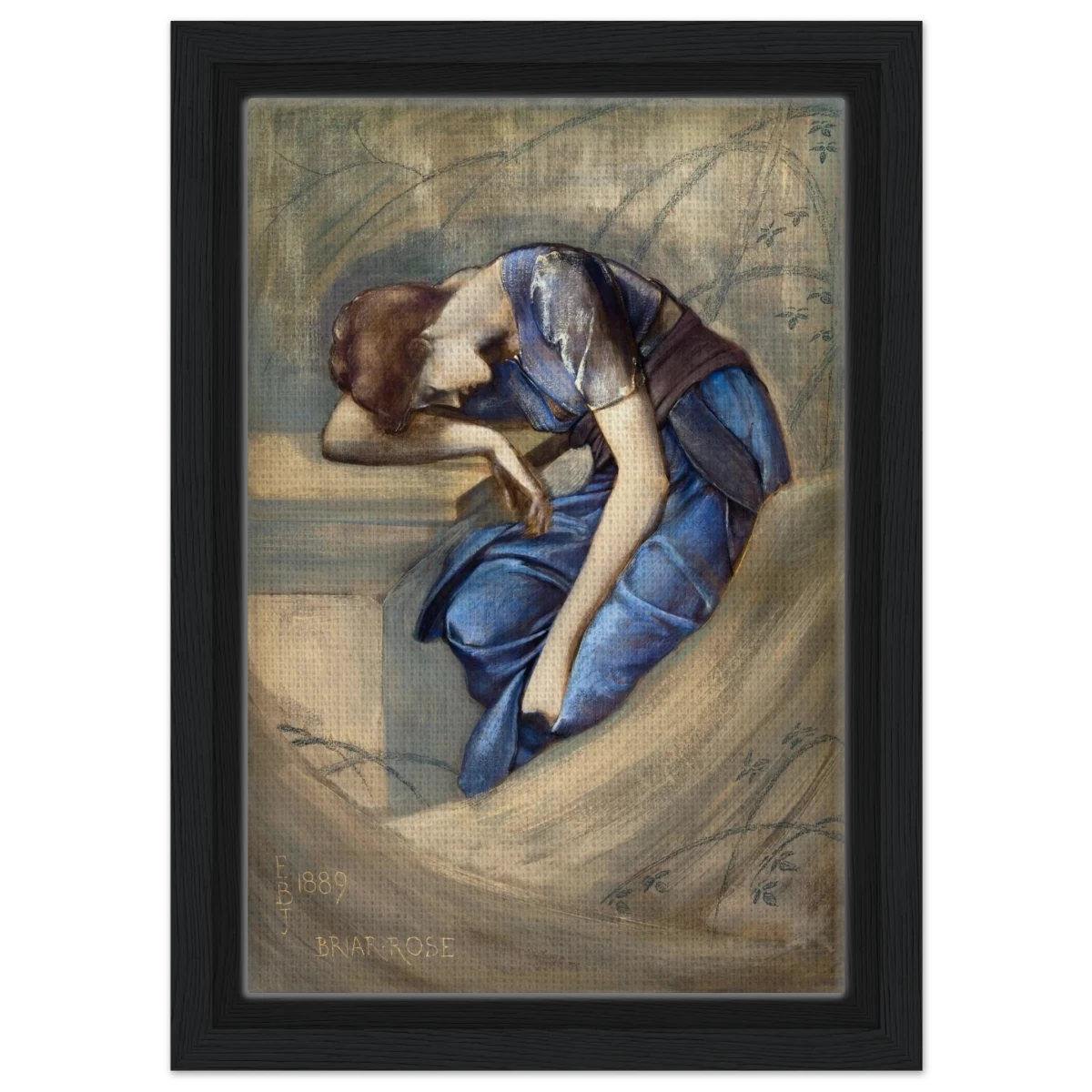 The Briar Rose Series – Study for The Garden Court (1889) by Sir Edward Burne - Jones | Wall art Print - Framed Canvas - 20x30 cm / 8x12″ - Black frame