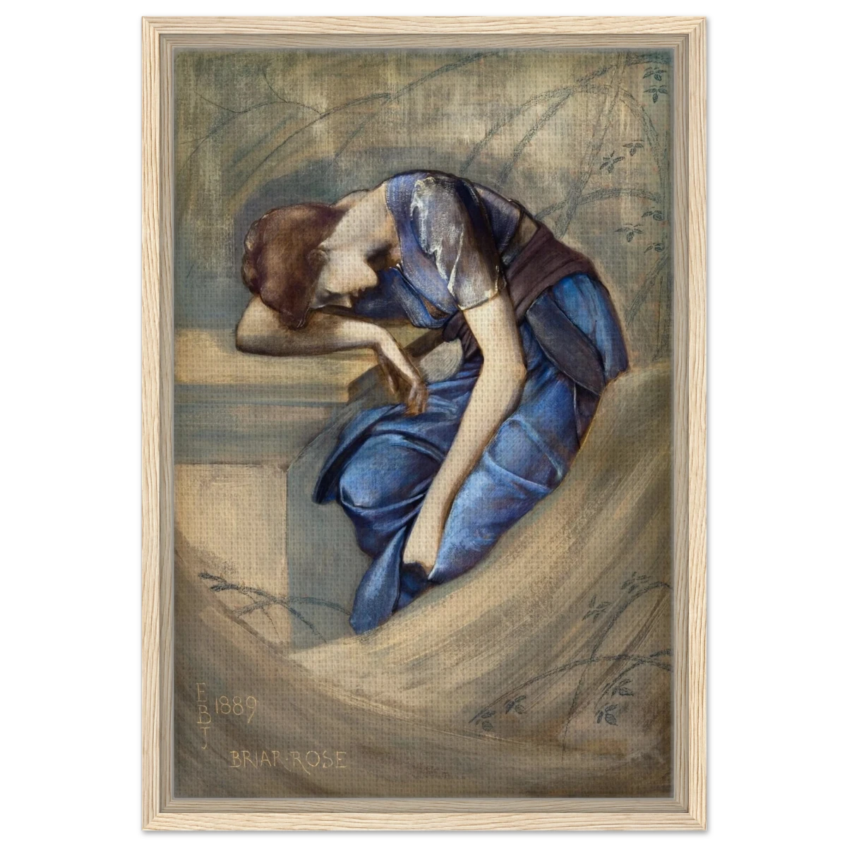 The Briar Rose Series – Study for The Garden Court (1889) by Sir Edward Burne - Jones | Wall art Print - Framed Canvas - 40x60 cm / 16x24″ - Wood frame