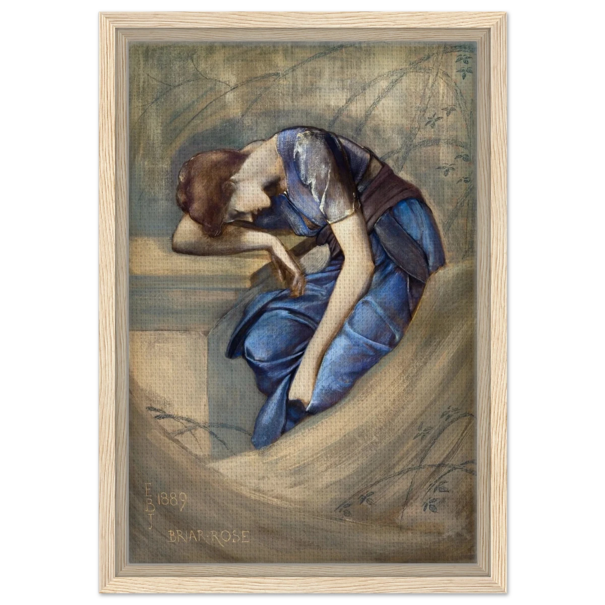 The Briar Rose Series – Study for The Garden Court (1889) by Sir Edward Burne - Jones | Wall art Print - Framed Canvas - 30x45 cm / 12x18″ - Wood frame