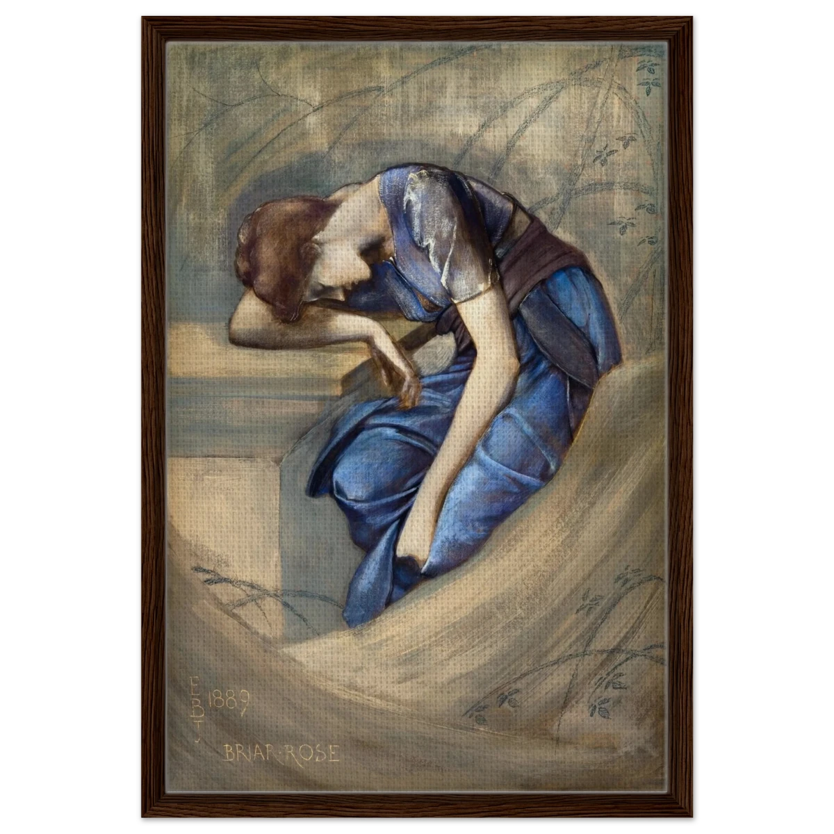 The Briar Rose Series – Study for The Garden Court (1889) by Sir Edward Burne - Jones | Wall art Print - Framed Canvas - 50x75 cm / 20x30″ - Dark wood frame