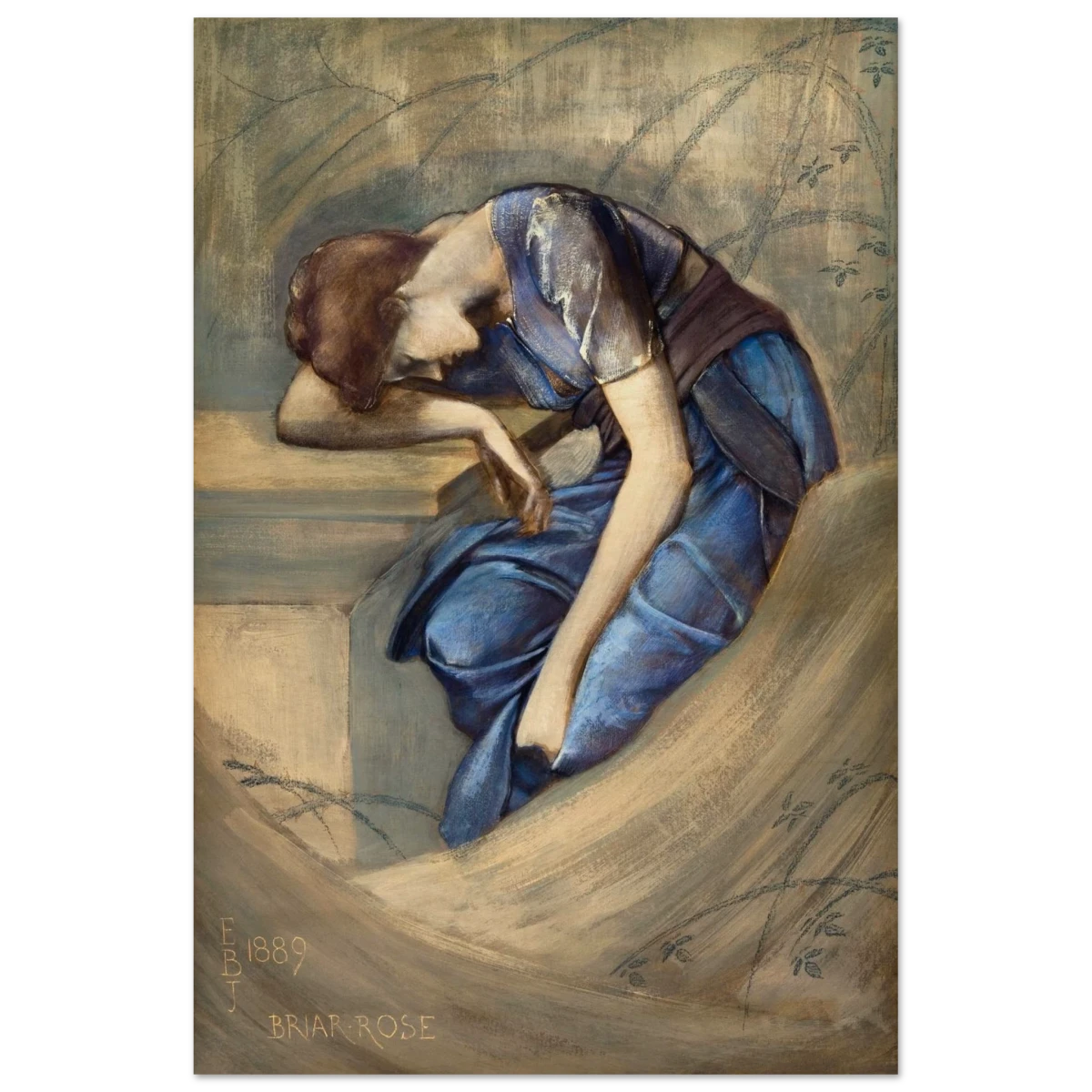 The Briar Rose Series – Study for The Garden Court (1889) by Sir Edward Burne - Jones | Wall art Print - Wood Prints - 40x60 cm / 16x24″ -
