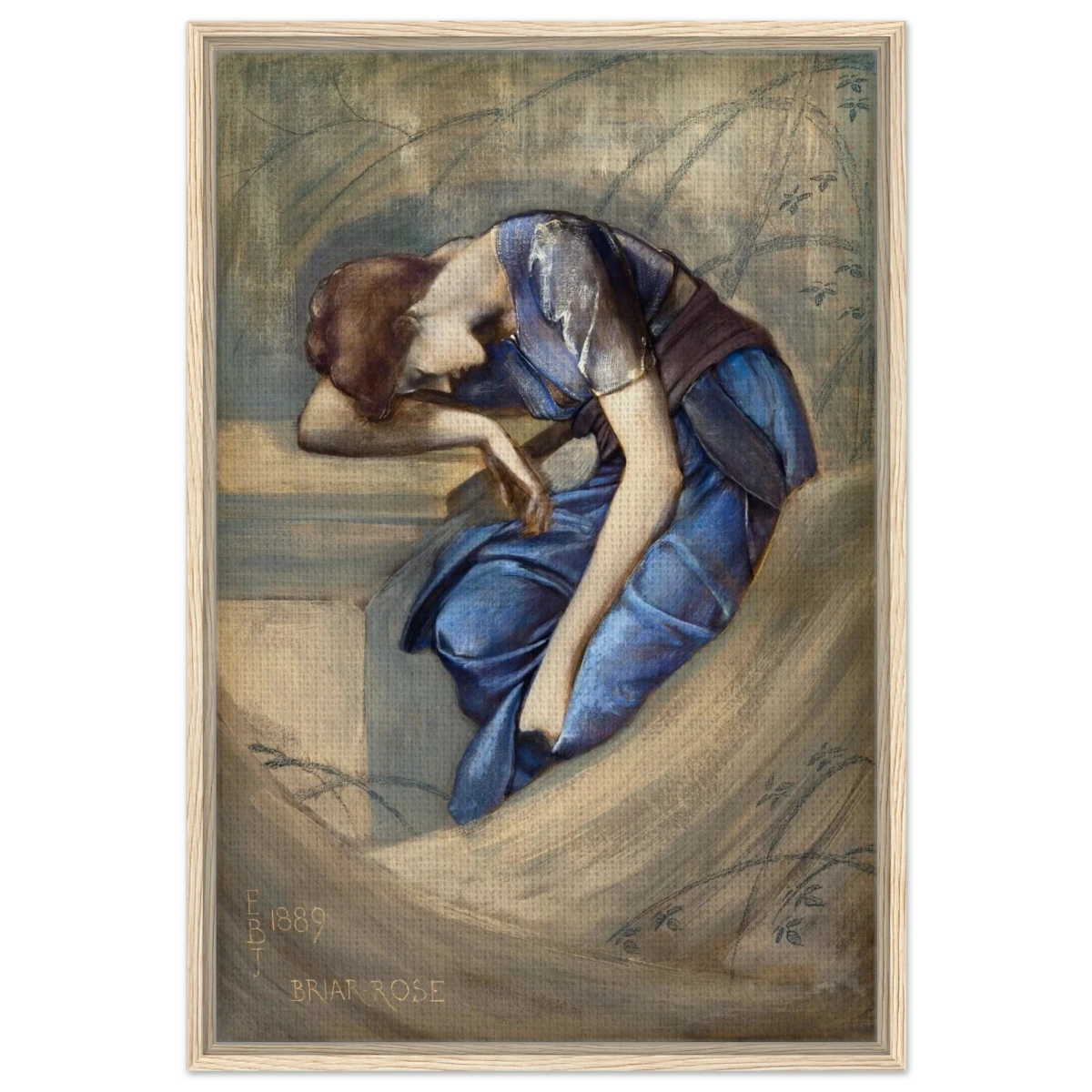 The Briar Rose Series – Study for The Garden Court (1889) by Sir Edward Burne - Jones | Wall art Print - Framed Canvas - 60x90 cm / 24x36″ - Wood frame