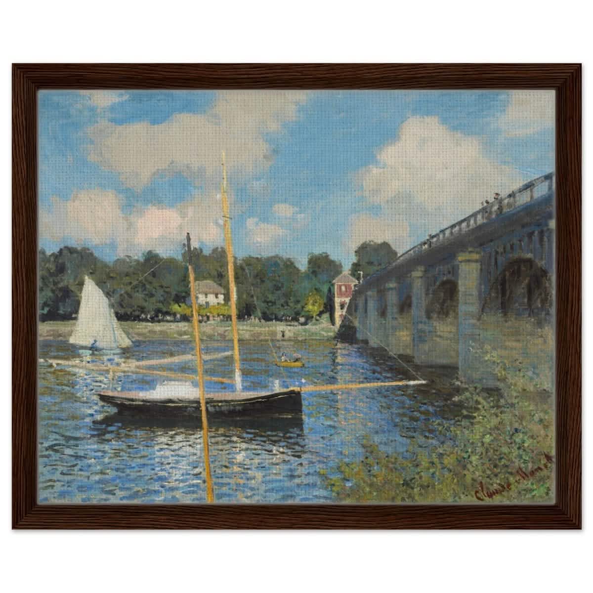 The Bridge at Argenteuil (1874) by Claude Monet | Wall Art Print - 40x50 cm / 16x20″ - Framed Canvas - Dark wood frame