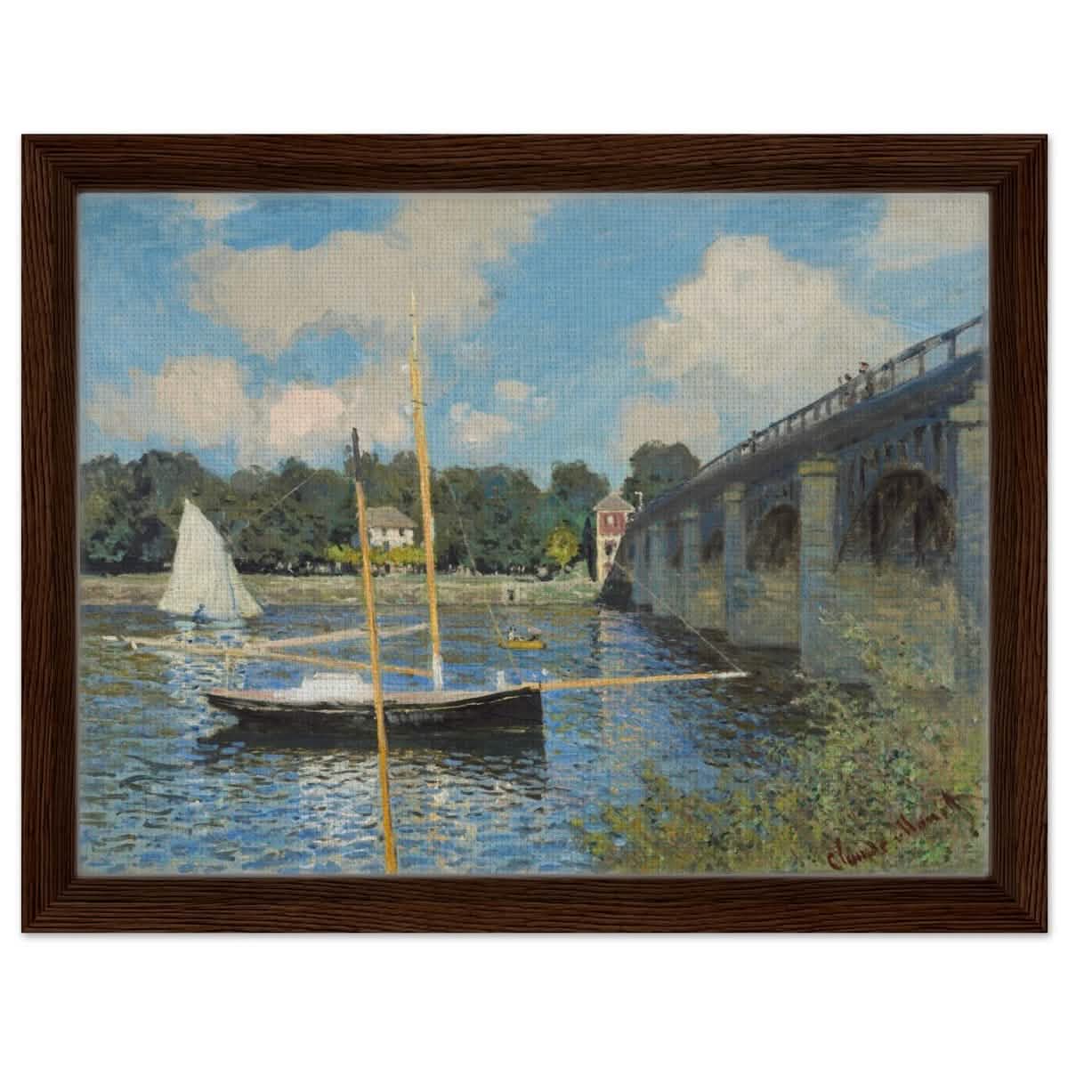 The Bridge at Argenteuil (1874) by Claude Monet | Wall Art Print - 30x40 cm / 12x16″ - Framed Canvas - Dark wood frame