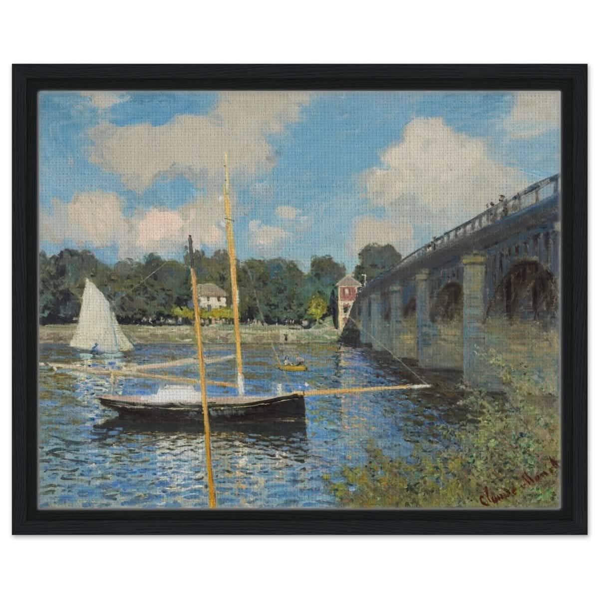 The Bridge at Argenteuil (1874) by Claude Monet | Wall Art Print - 40x50 cm / 16x20″ - Framed Canvas - Black frame