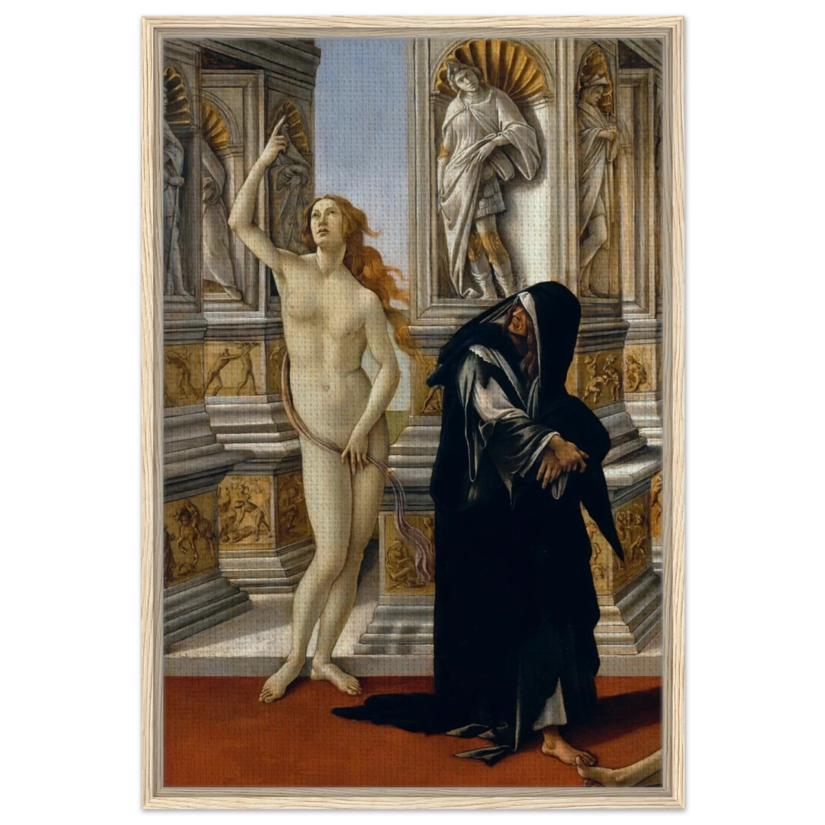 The Calumny of Apelles by Sandro Botticelli | Vintage art Wall art print - 60x90 cm / 24x36″ - Framed Canvas - Wood frame