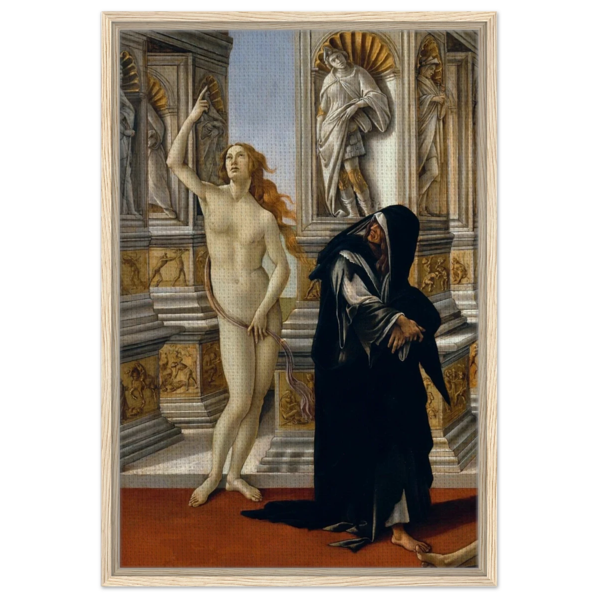 The Calumny of Apelles by Sandro Botticelli | Vintage art Wall art print - 50x75 cm / 20x30″ - Framed Canvas - Wood frame