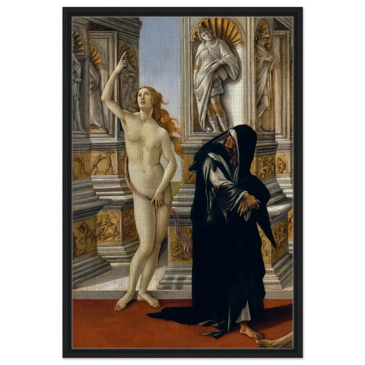The Calumny of Apelles by Sandro Botticelli | Vintage art Wall art print - 60x90 cm / 24x36″ - Framed Canvas - Black frame