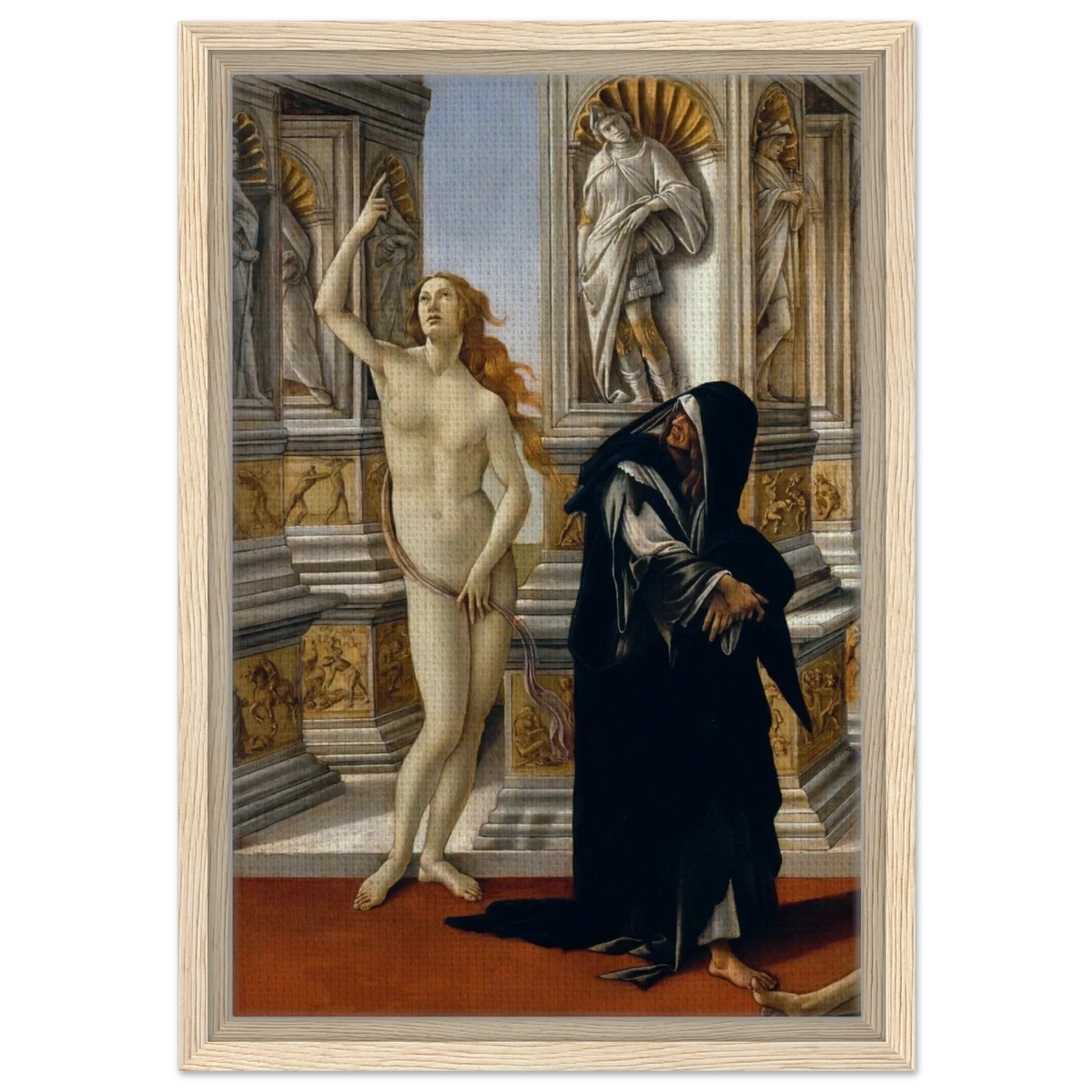 The Calumny of Apelles by Sandro Botticelli | Vintage art Wall art print - 30x45 cm / 12x18″ - Framed Canvas - Wood frame
