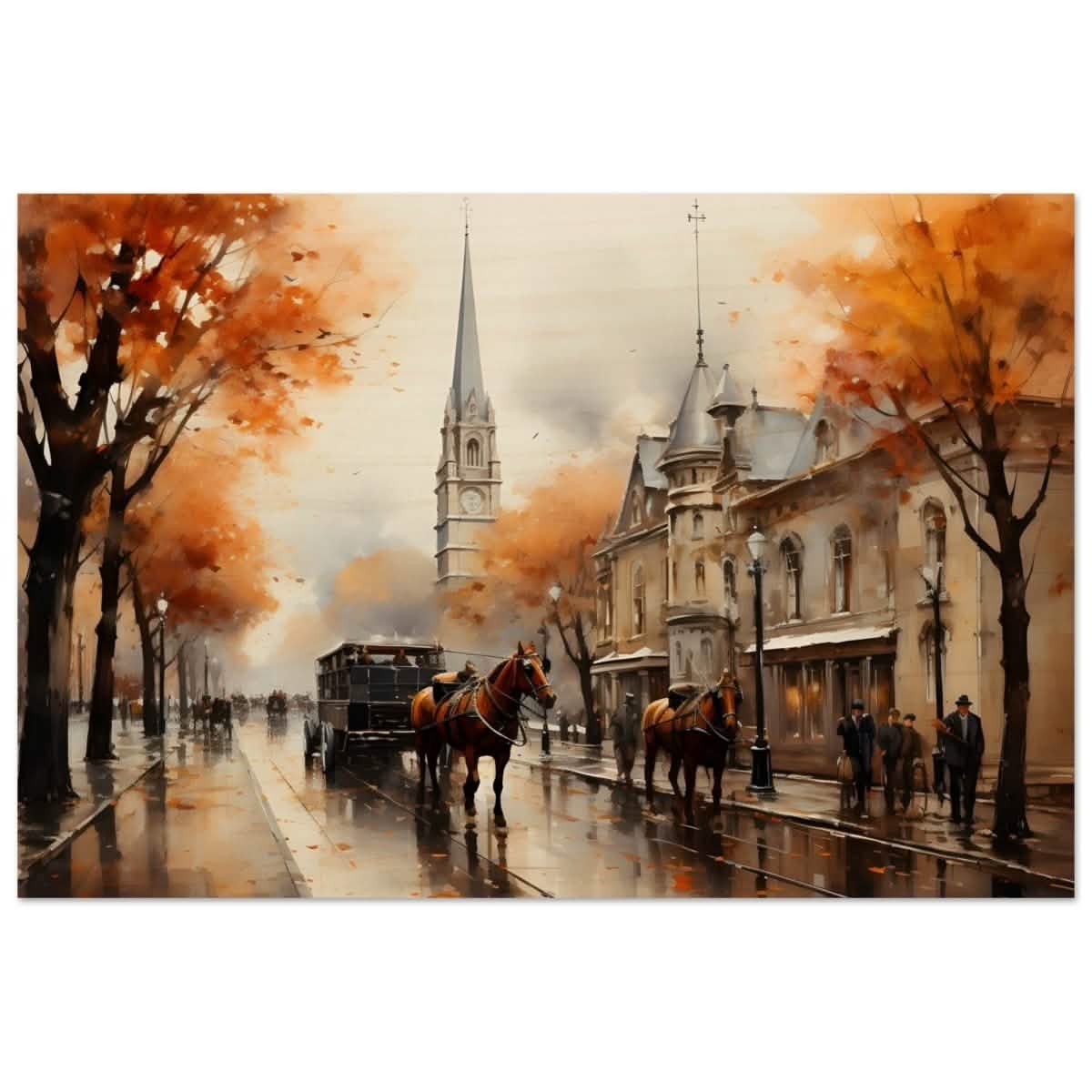 The Carriage and the Clocktower | Romantic Realism Art | wall art print - Wood Prints - 40x60 cm / 16x24″ -