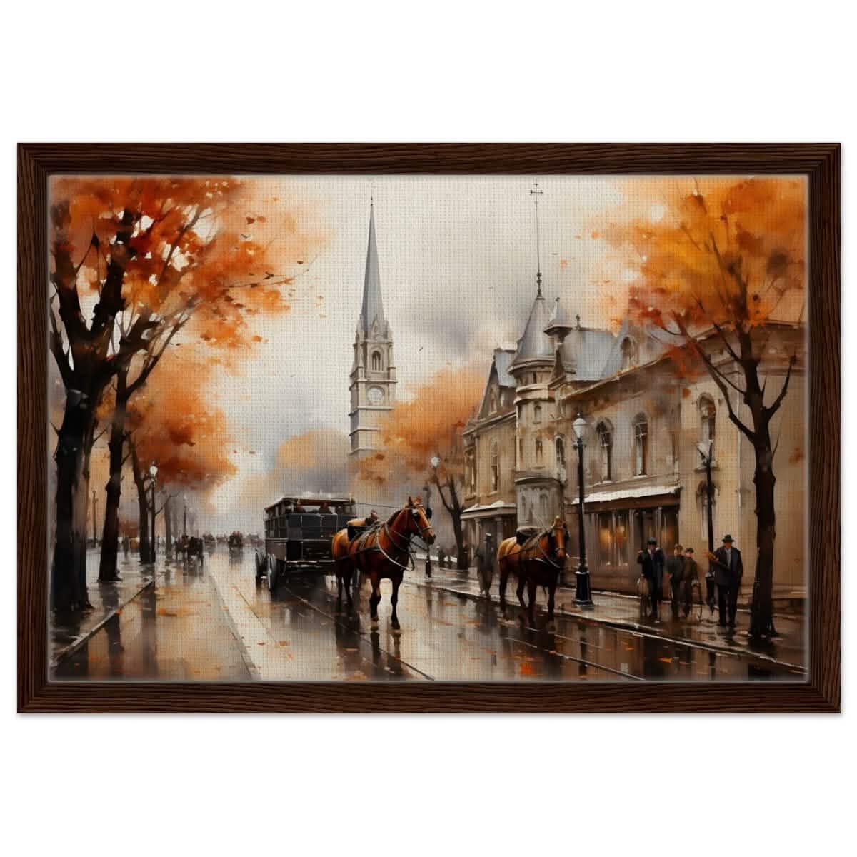 The Carriage and the Clocktower | Romantic Realism Art | wall art print - Framed Canvas - 40x60 cm / 16x24″ - Dark wood frame