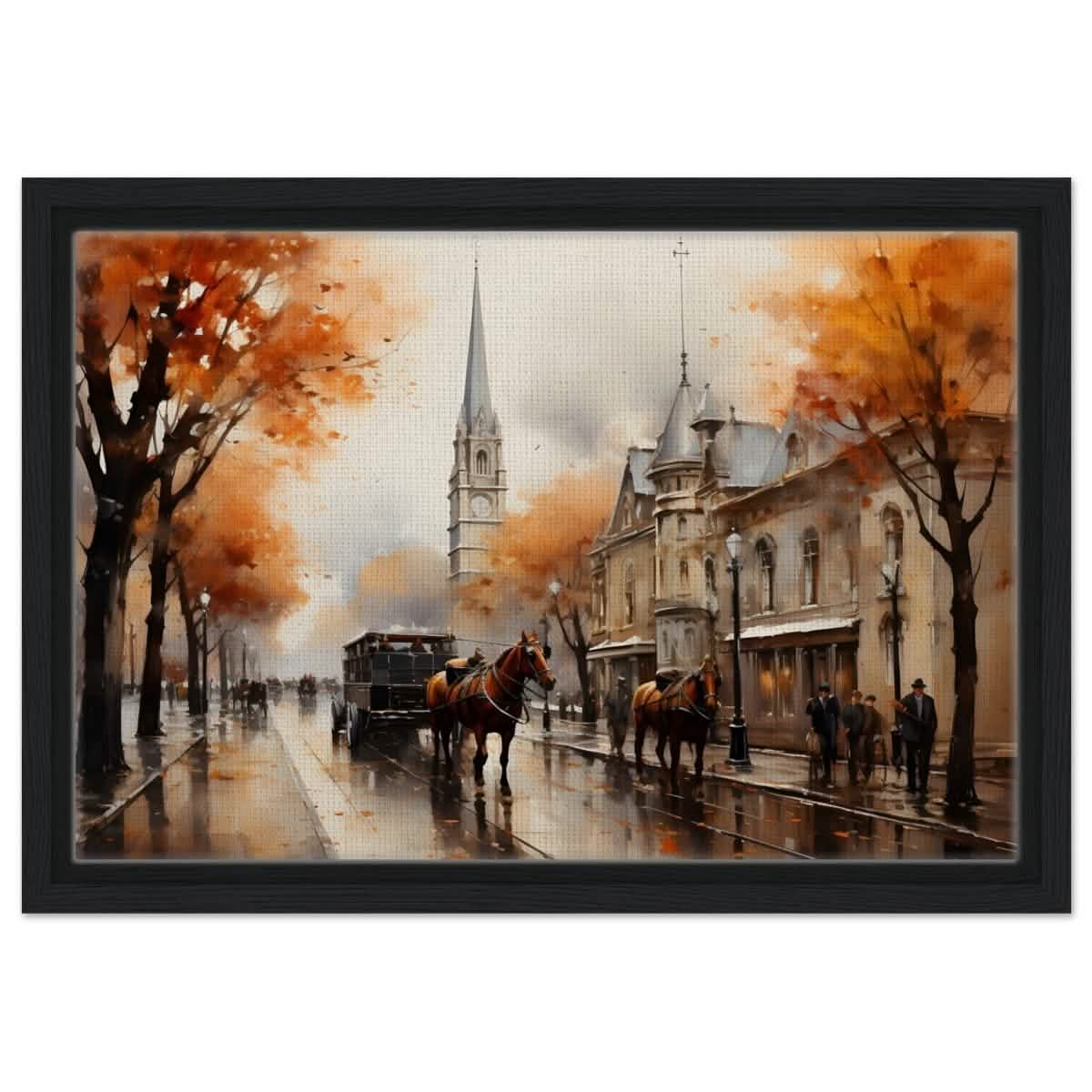 The Carriage and the Clocktower | Romantic Realism Art | wall art print - Framed Canvas - 30x45 cm / 12x18″ - Black frame