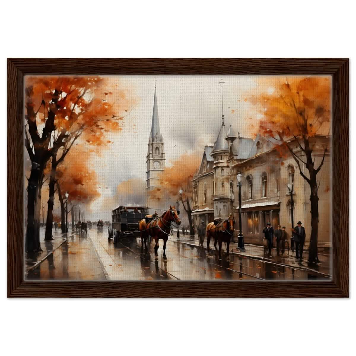 The Carriage and the Clocktower | Romantic Realism Art | wall art print - Framed Canvas - 30x45 cm / 12x18″ - Dark wood frame