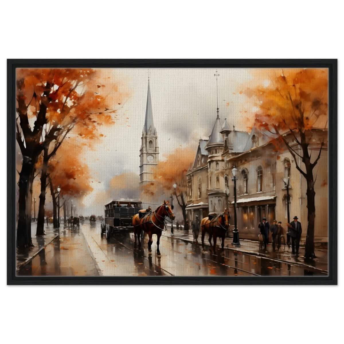The Carriage and the Clocktower | Romantic Realism Art | wall art print - Framed Canvas - 60x90 cm / 24x36″ - Black frame