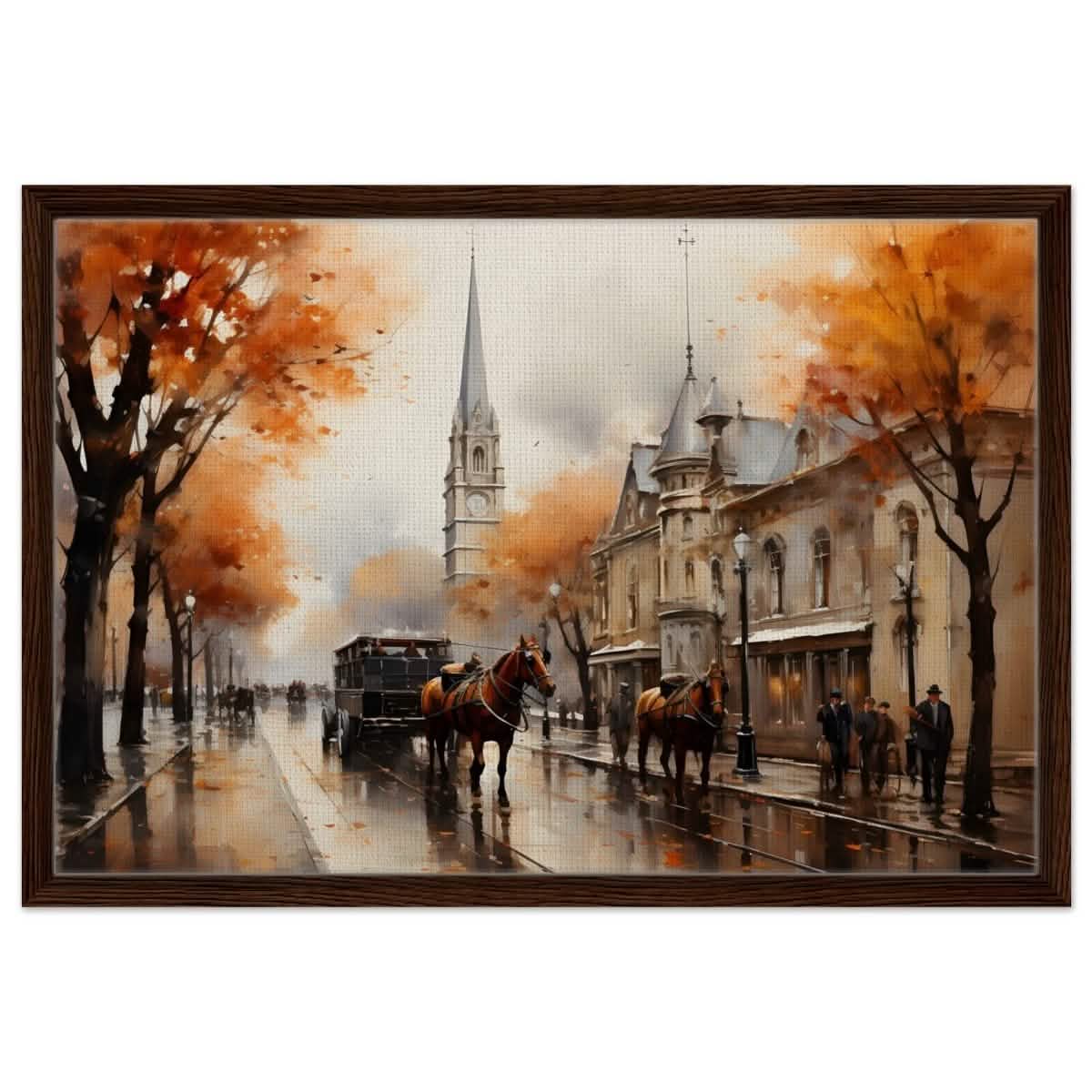The Carriage and the Clocktower | Romantic Realism Art | wall art print - Framed Canvas - 50x75 cm / 20x30″ - Dark wood frame