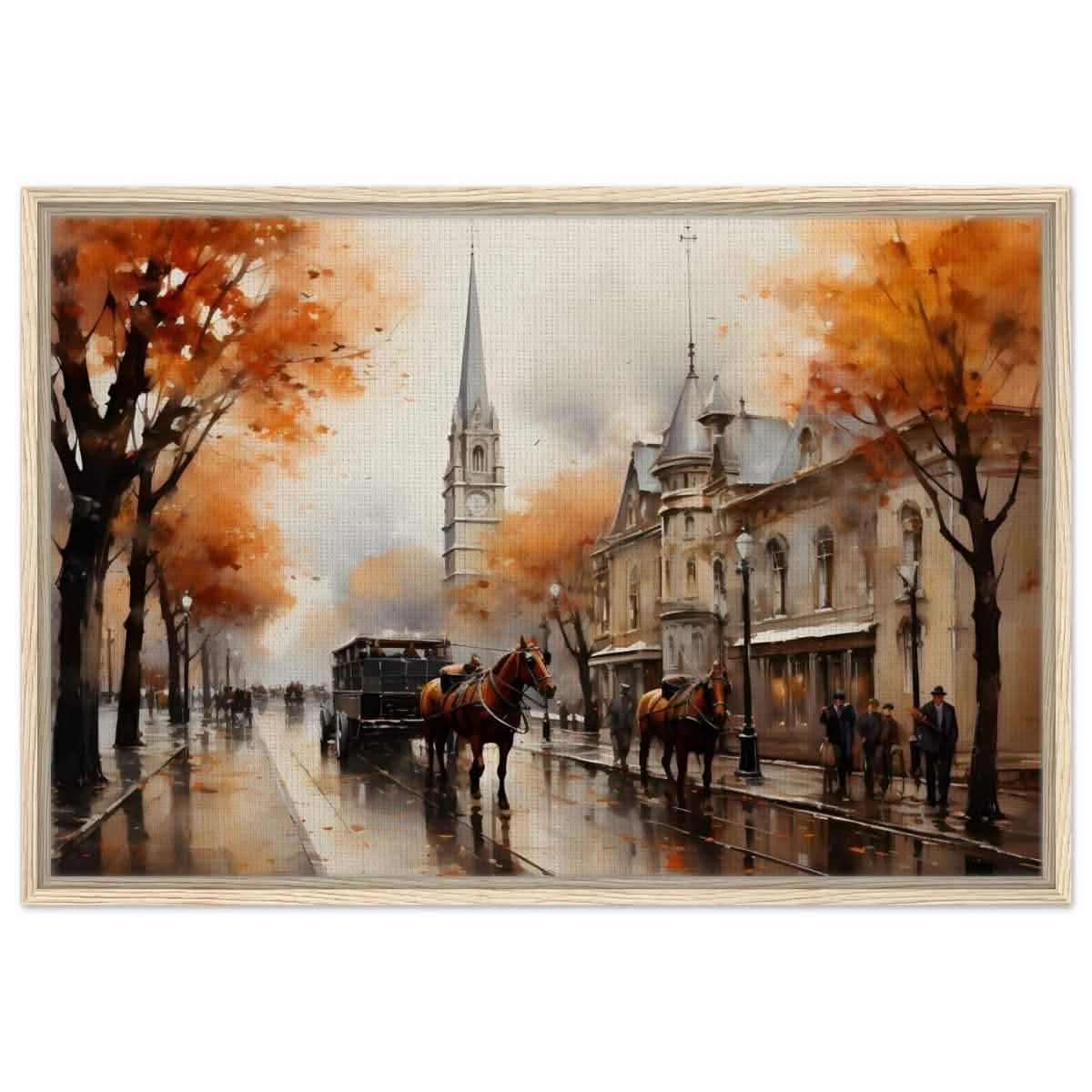 The Carriage and the Clocktower | Romantic Realism Art | wall art print - Framed Canvas - 60x90 cm / 24x36″ - Wood frame