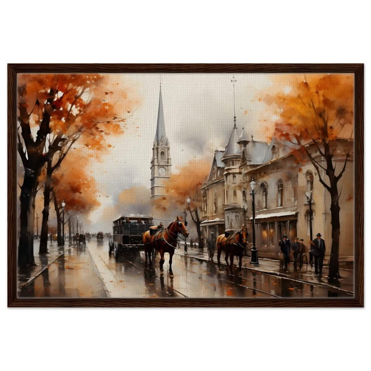 The Carriage and the Clocktower | Romantic Realism Art | wall art print - Framed Canvas - 60x90 cm / 24x36″ - Dark wood frame