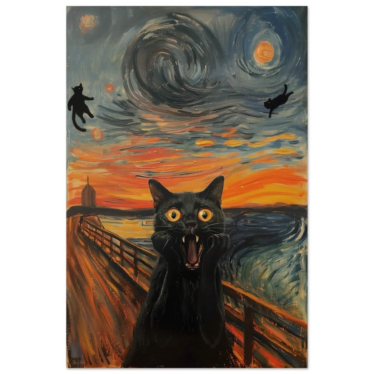 The Cat's Scream: A Whimsical Twist on Classic Art | wall art print - Wood Prints - 40x60 cm / 16x24″ -