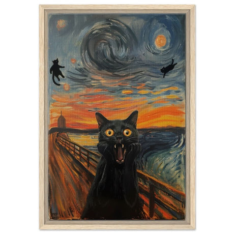The Cat's Scream: A Whimsical Twist on Classic Art | wall art print - Framed Canvas - 40x60 cm / 16x24″ - Wood frame
