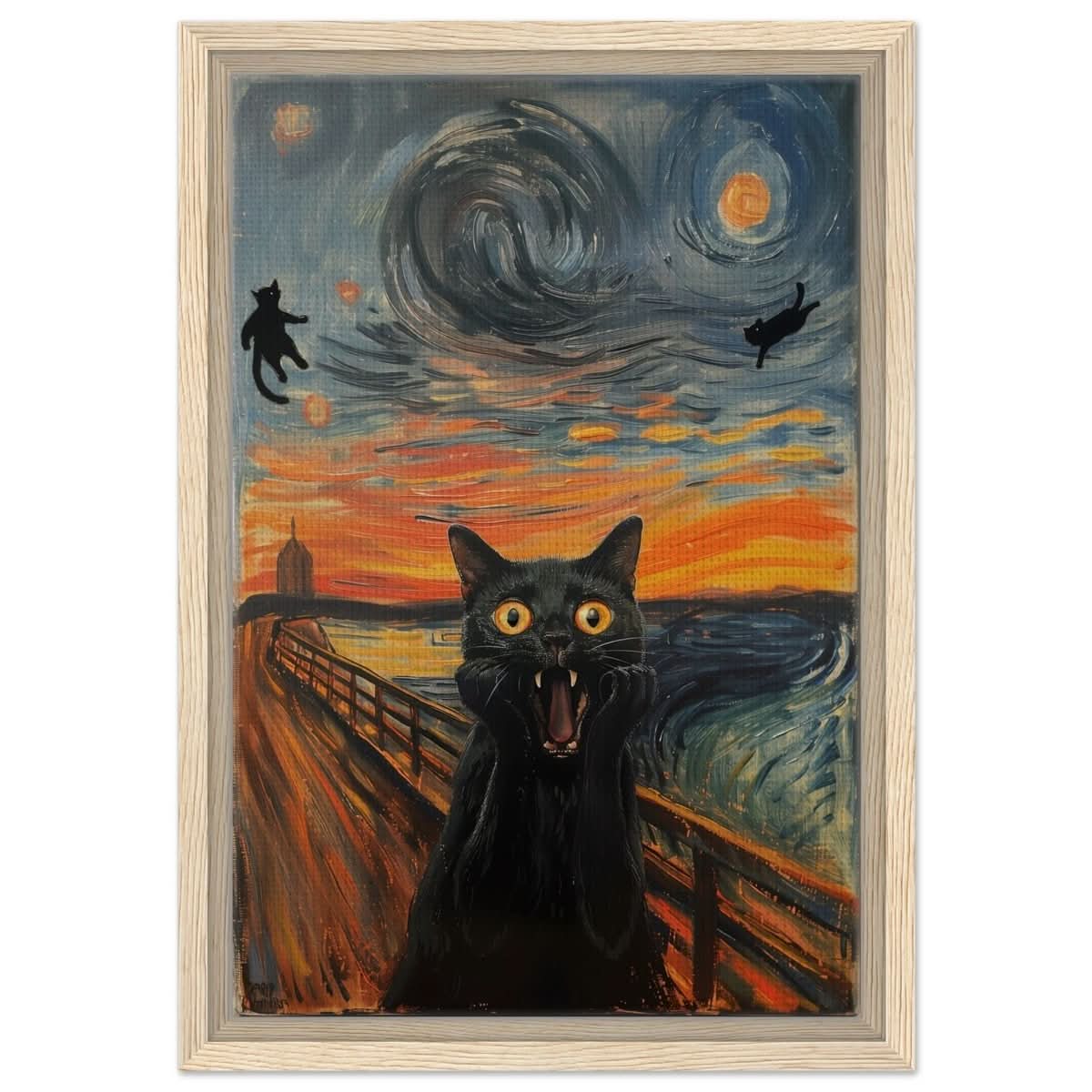 The Cat's Scream: A Whimsical Twist on Classic Art | wall art print - Framed Canvas - 30x45 cm / 12x18″ - Wood frame
