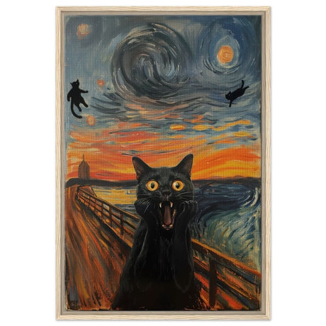 The Cat's Scream: A Whimsical Twist on Classic Art | wall art print - Framed Canvas - 60x90 cm / 24x36″ - Wood frame