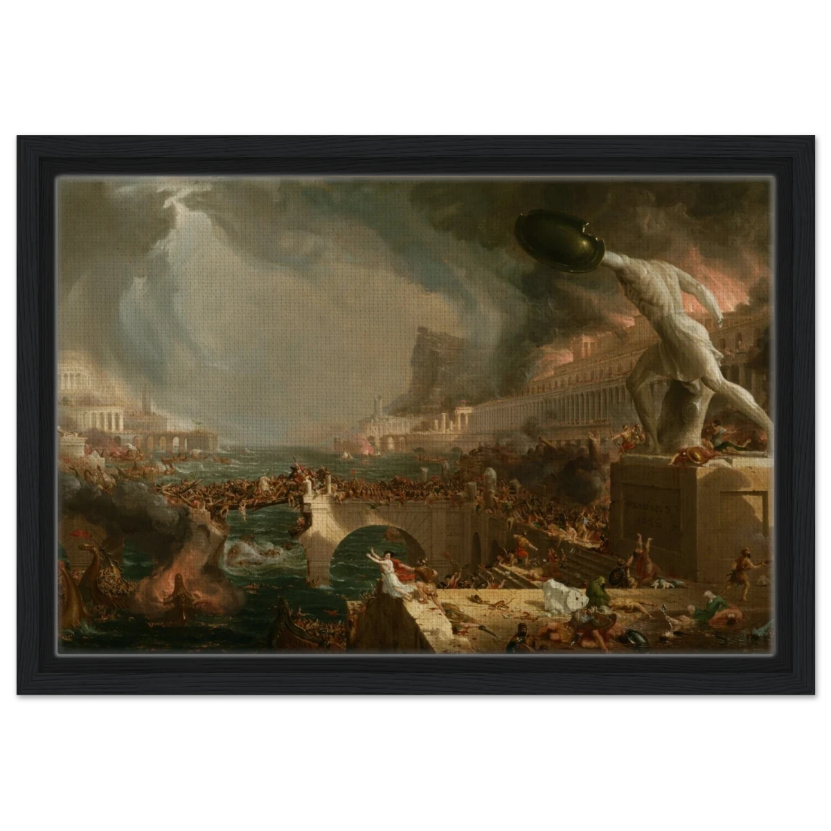 The Course of Empire – Destruction by Thomas Cole | Classic Historical Art Print - Framed Canvas - 30x45 cm / 12x18″ - Black frame