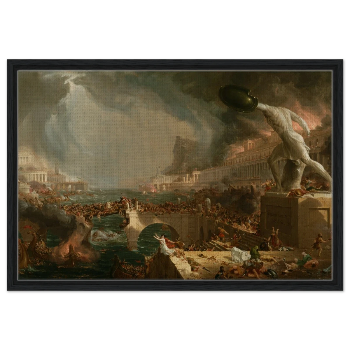 The Course of Empire – Destruction by Thomas Cole | Classic Historical Art Print - Framed Canvas - 50x75 cm / 20x30″ - Black frame