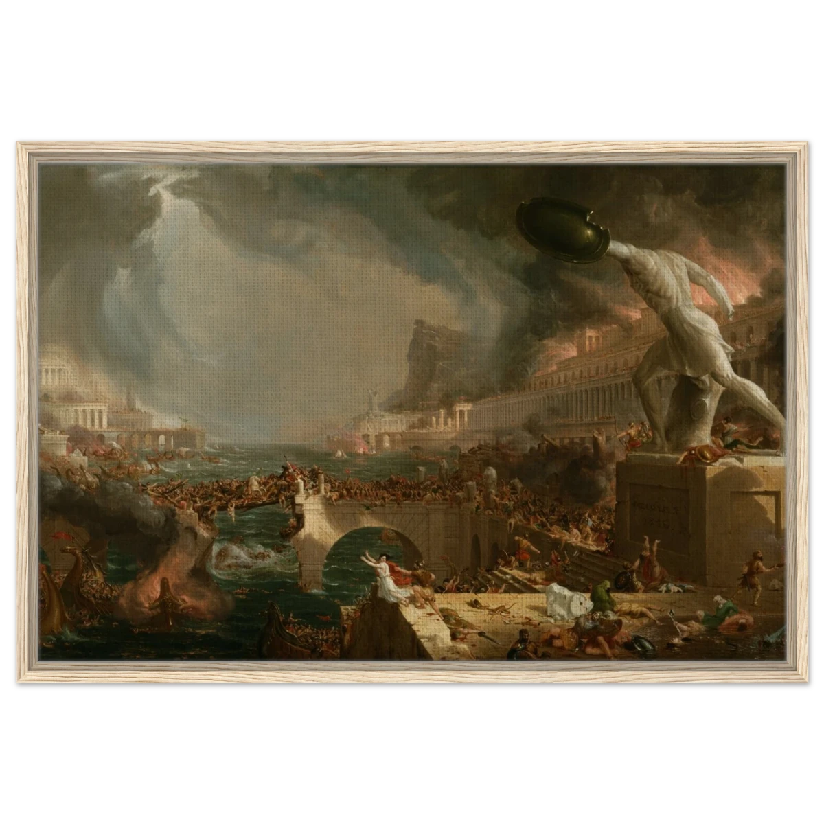 The Course of Empire – Destruction by Thomas Cole | Classic Historical Art Print - Framed Canvas - 60x90 cm / 24x36″ - Wood frame