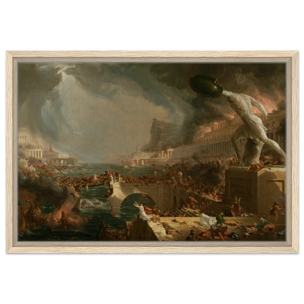 The Course of Empire – Destruction by Thomas Cole | Classic Historical Art Print - Framed Canvas - 40x60 cm / 16x24″ - Wood frame
